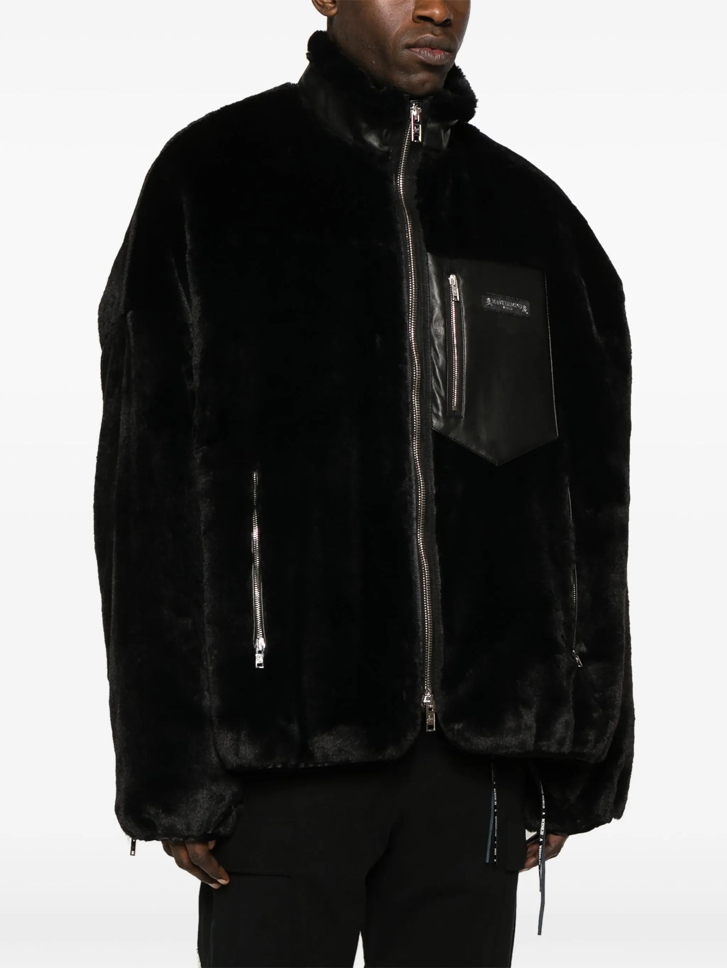 chest-pocket faux-fur jacket