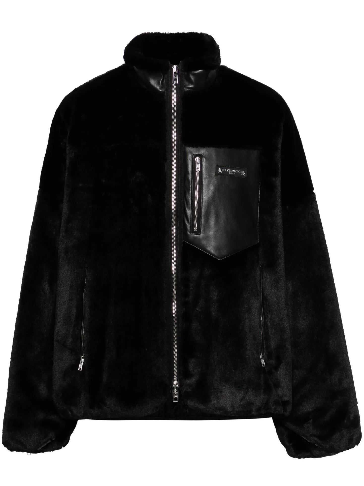 chest-pocket faux-fur jacket