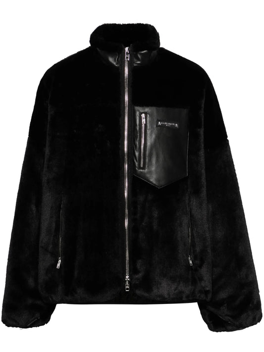 chest-pocket faux-fur jacket
