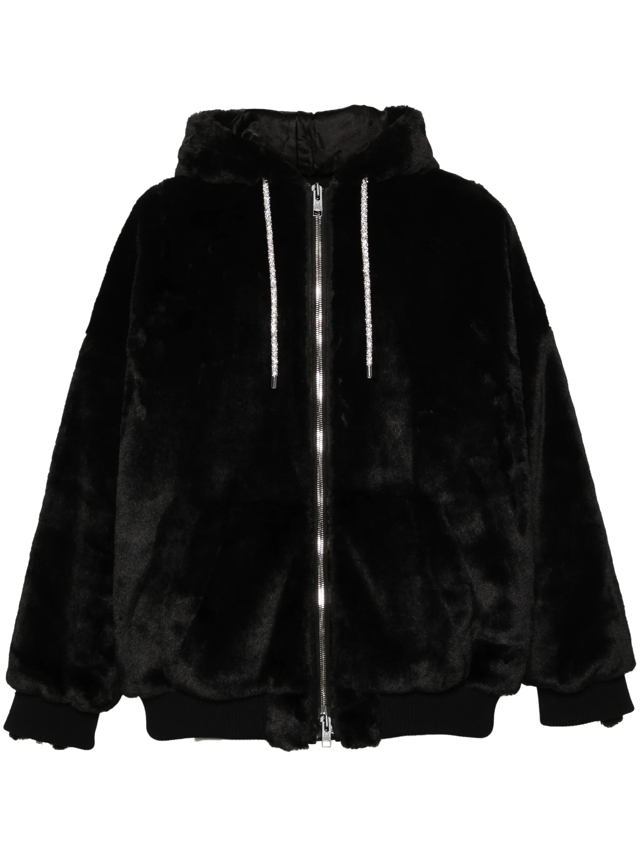 hooded faux-fur jacket