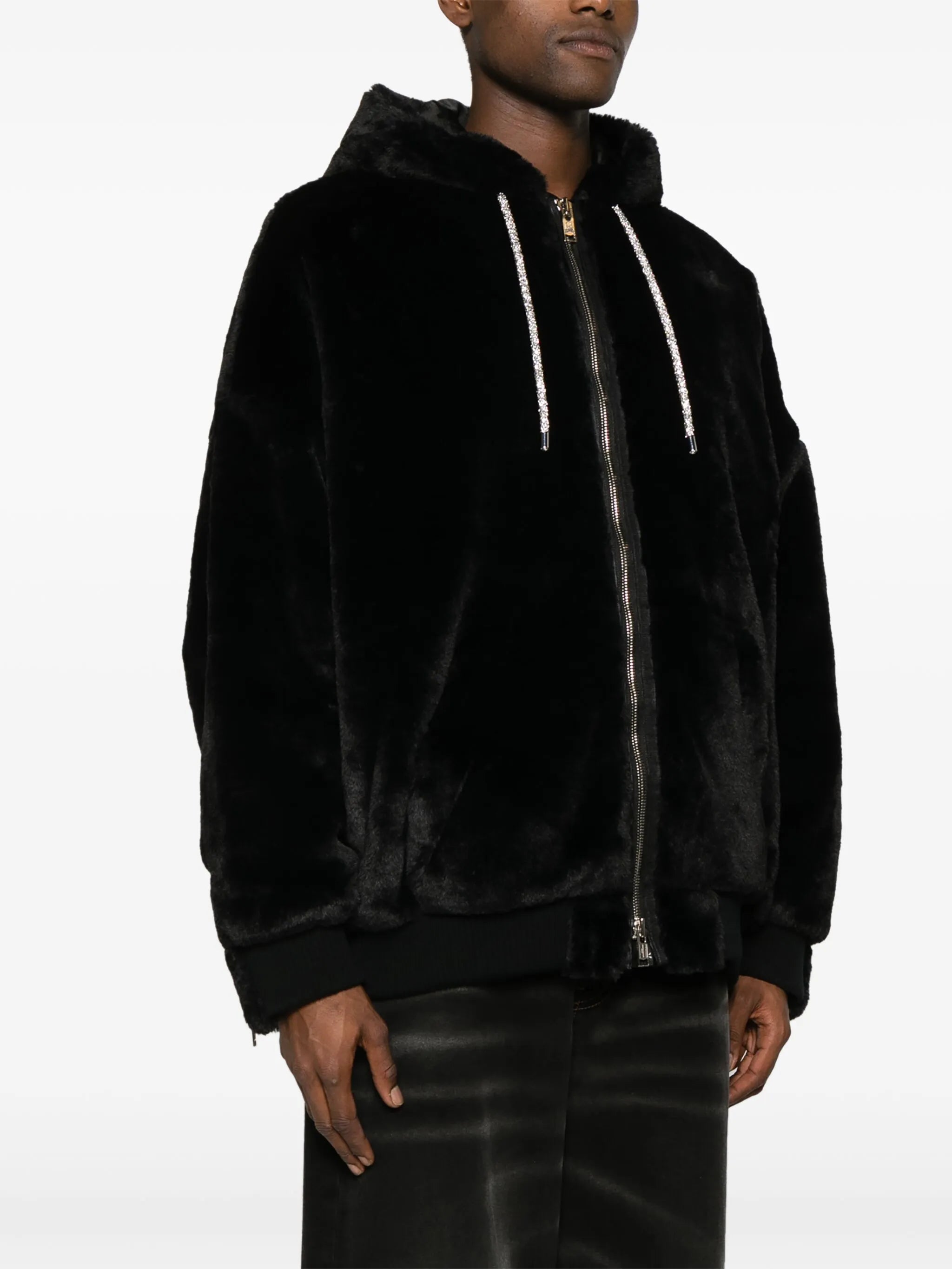 hooded faux-fur jacket