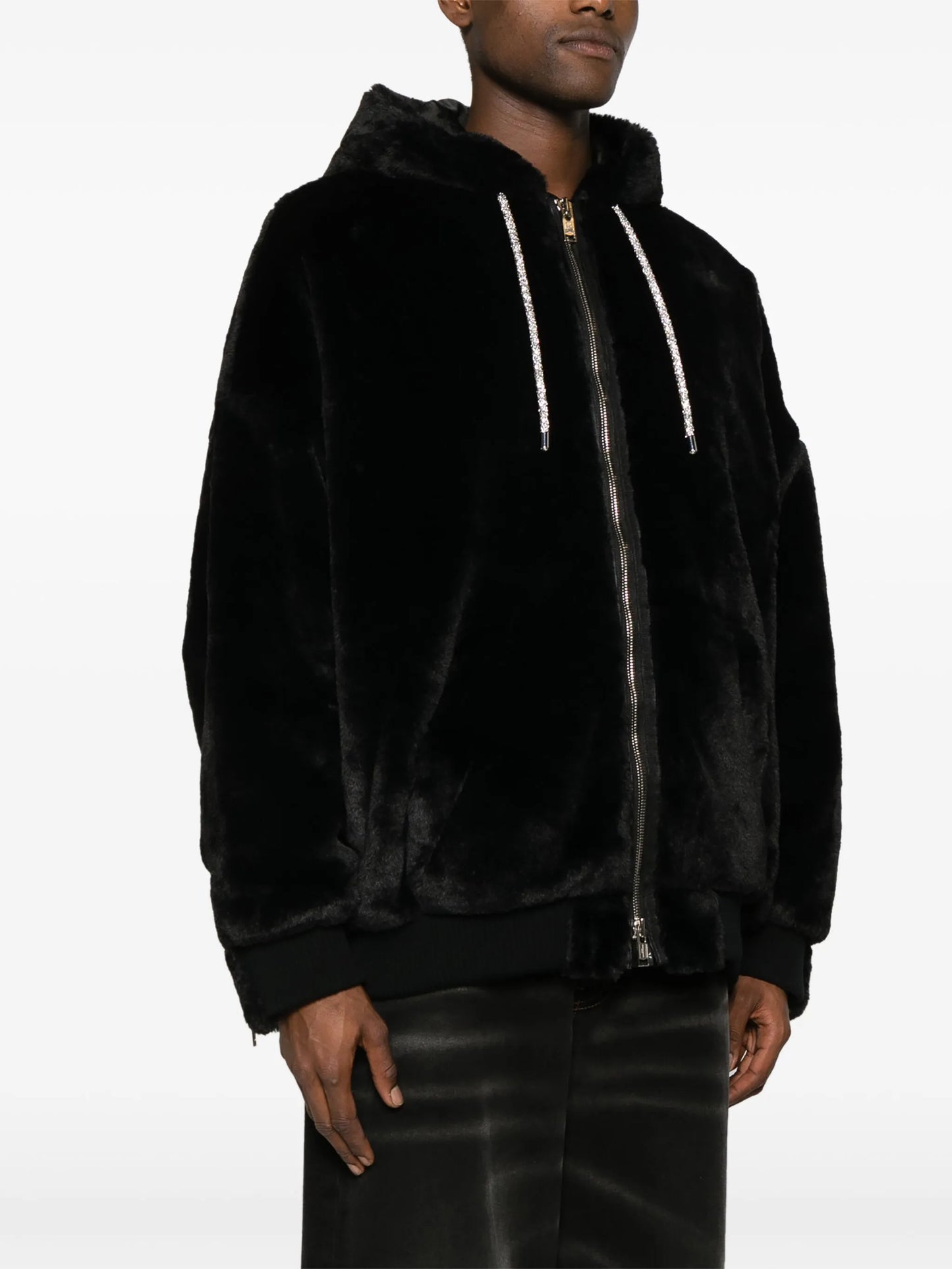 hooded faux-fur jacket