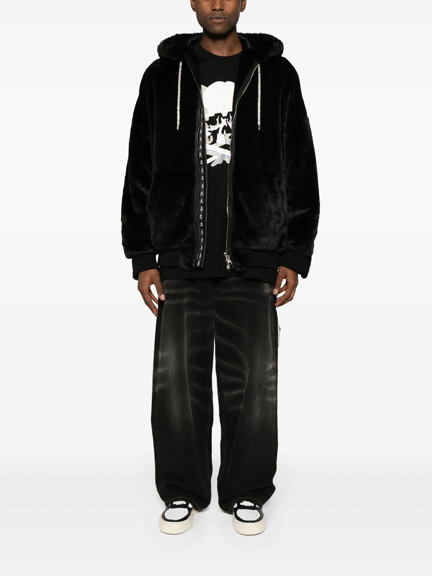 hooded faux-fur jacket