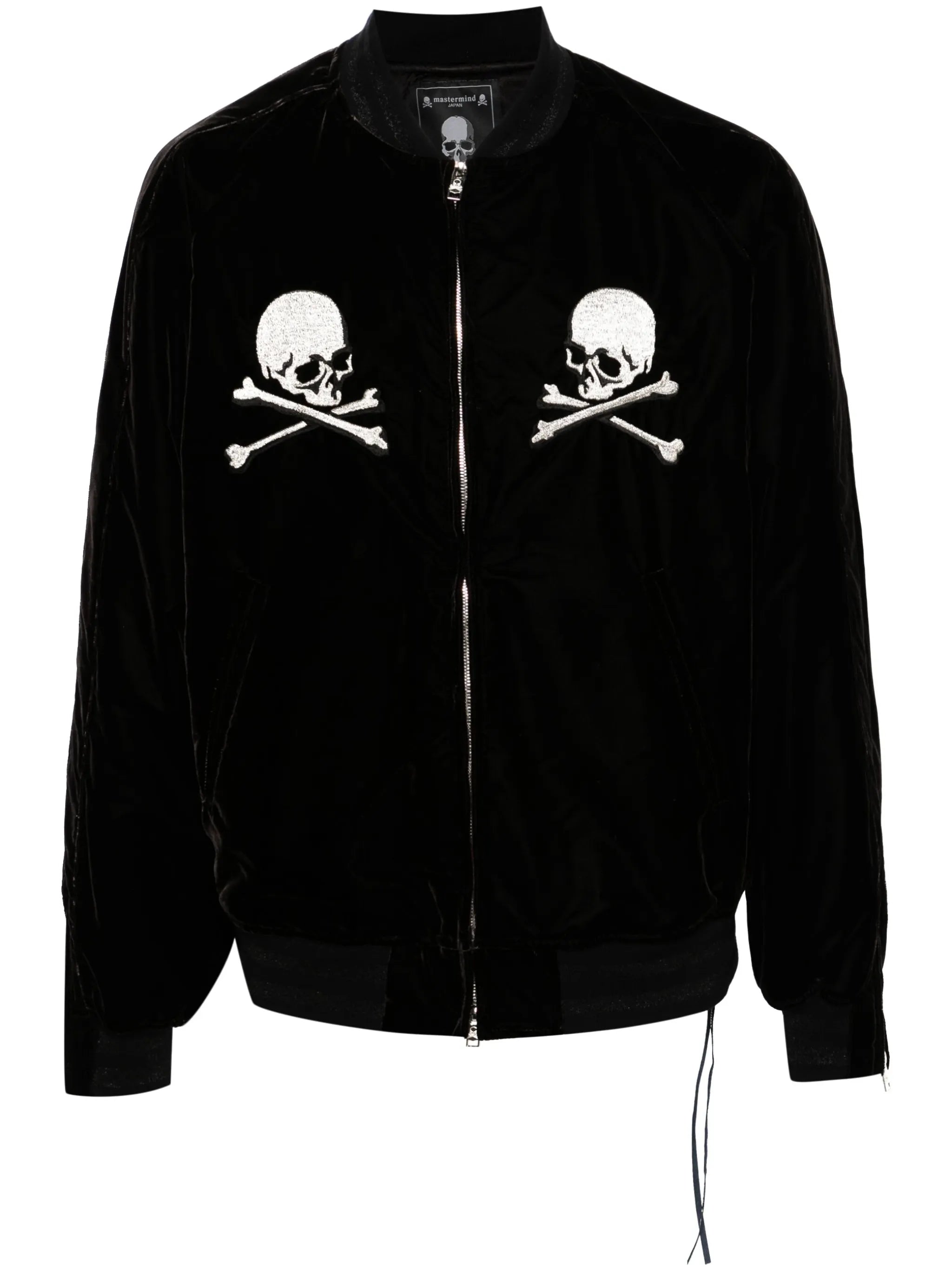 skill-embroidered velour bomber jacket