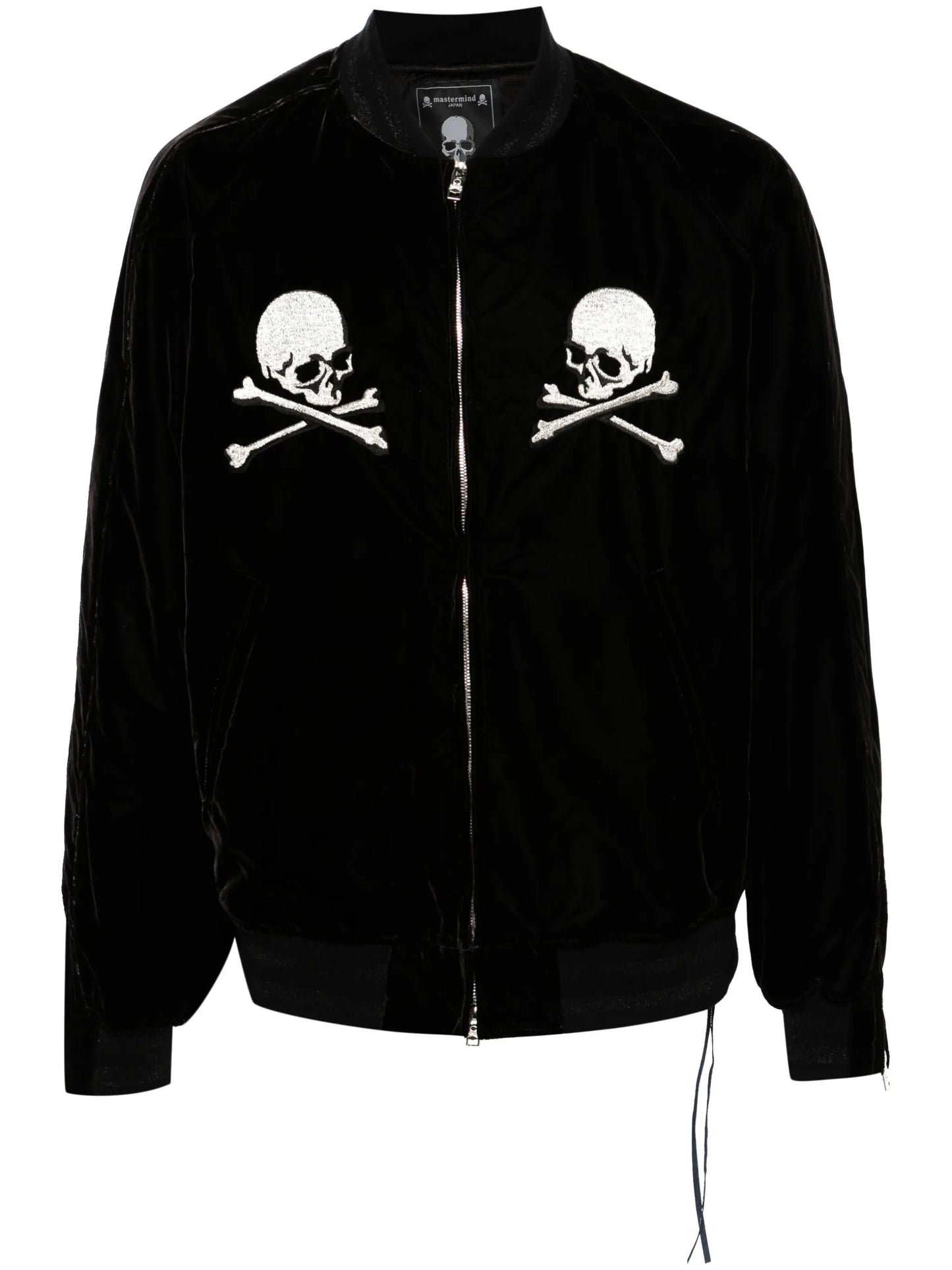 skill-embroidered velour bomber jacket