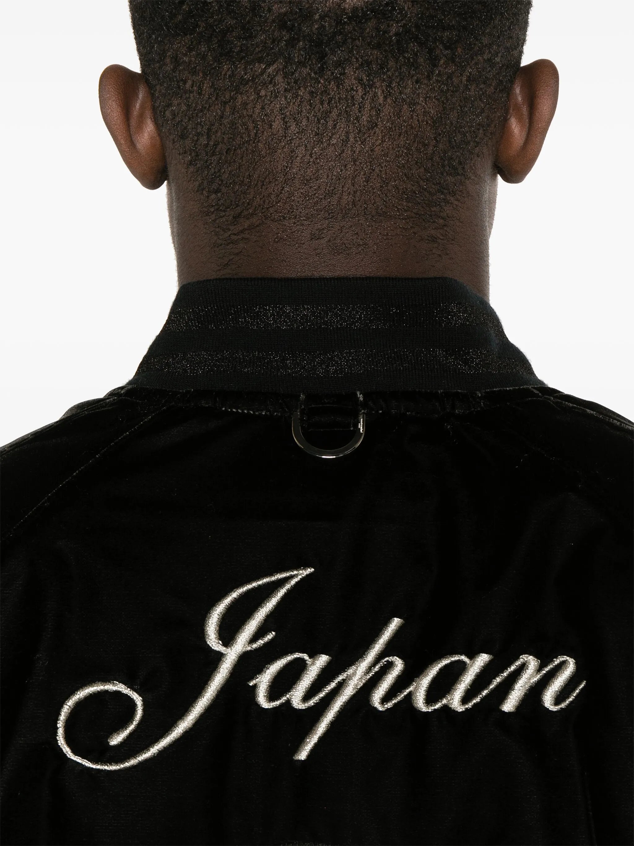 skill-embroidered velour bomber jacket