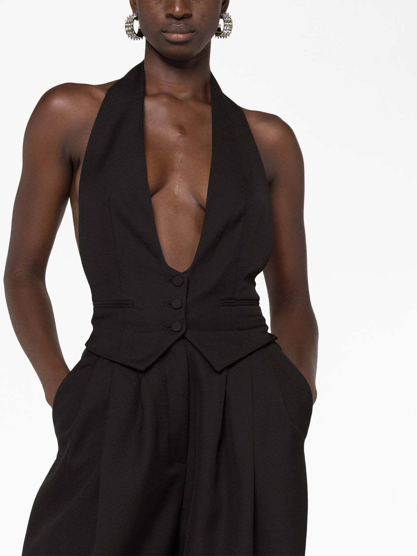 V-neck wool jumpsuit