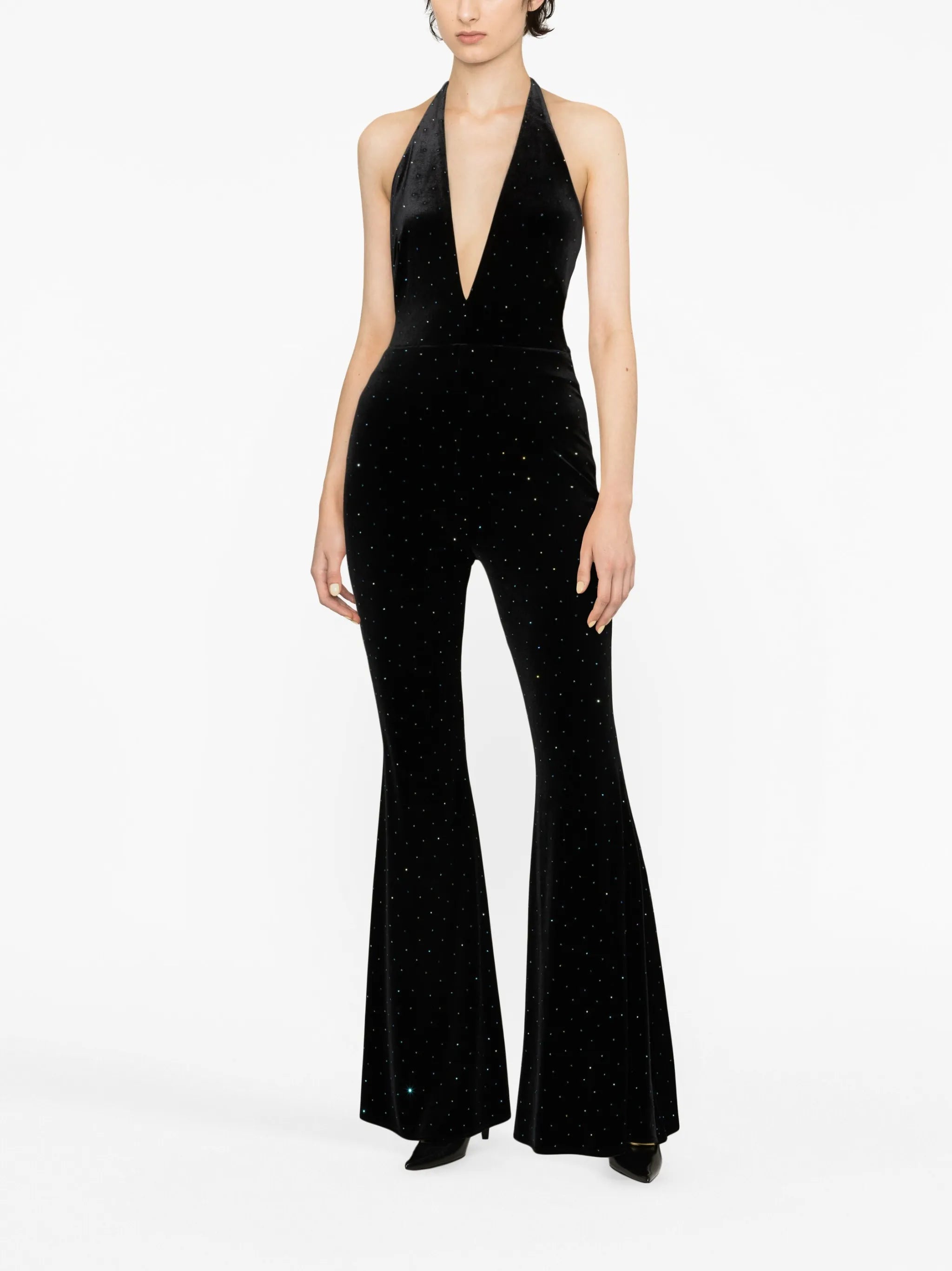crystal-embellished velvet jumpsuit