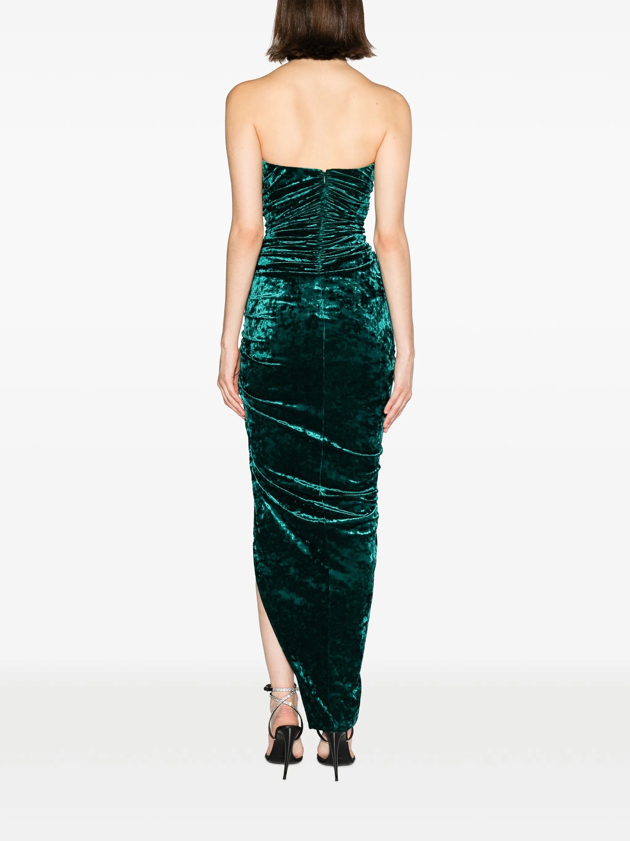 ruched crushed velvet dress
