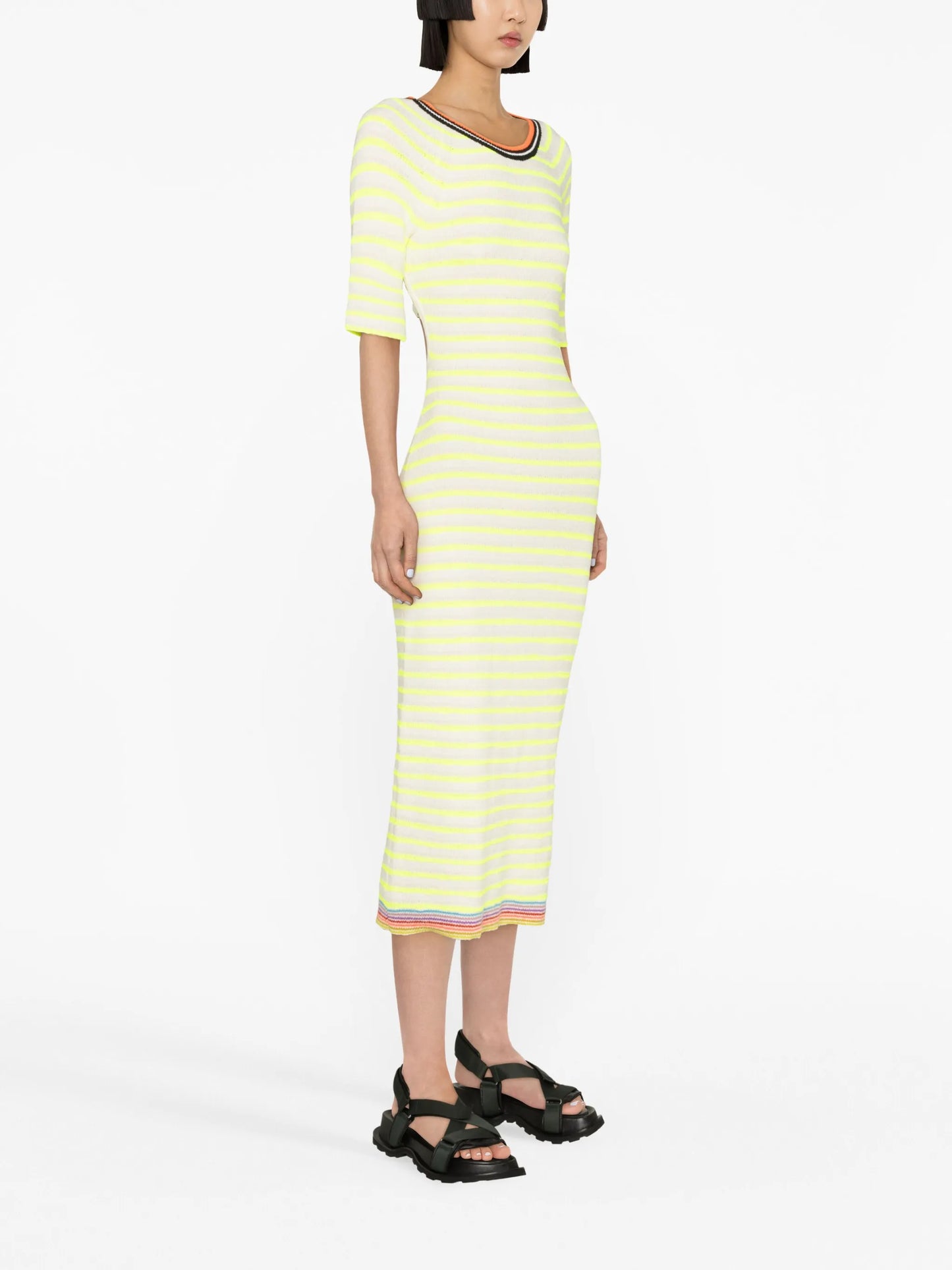 stripe-pattern knitted mididress