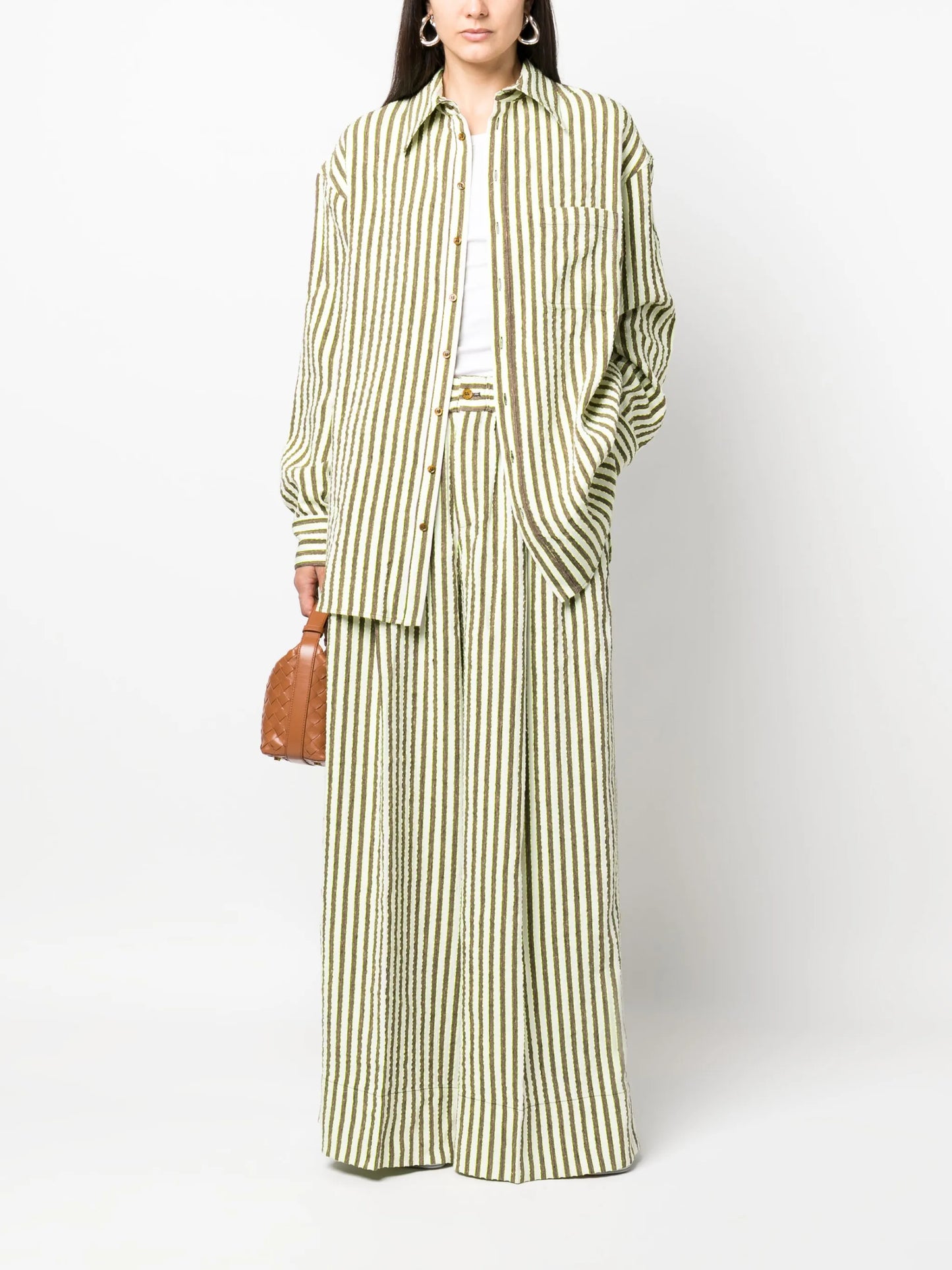 seersucker stripe-print trousers