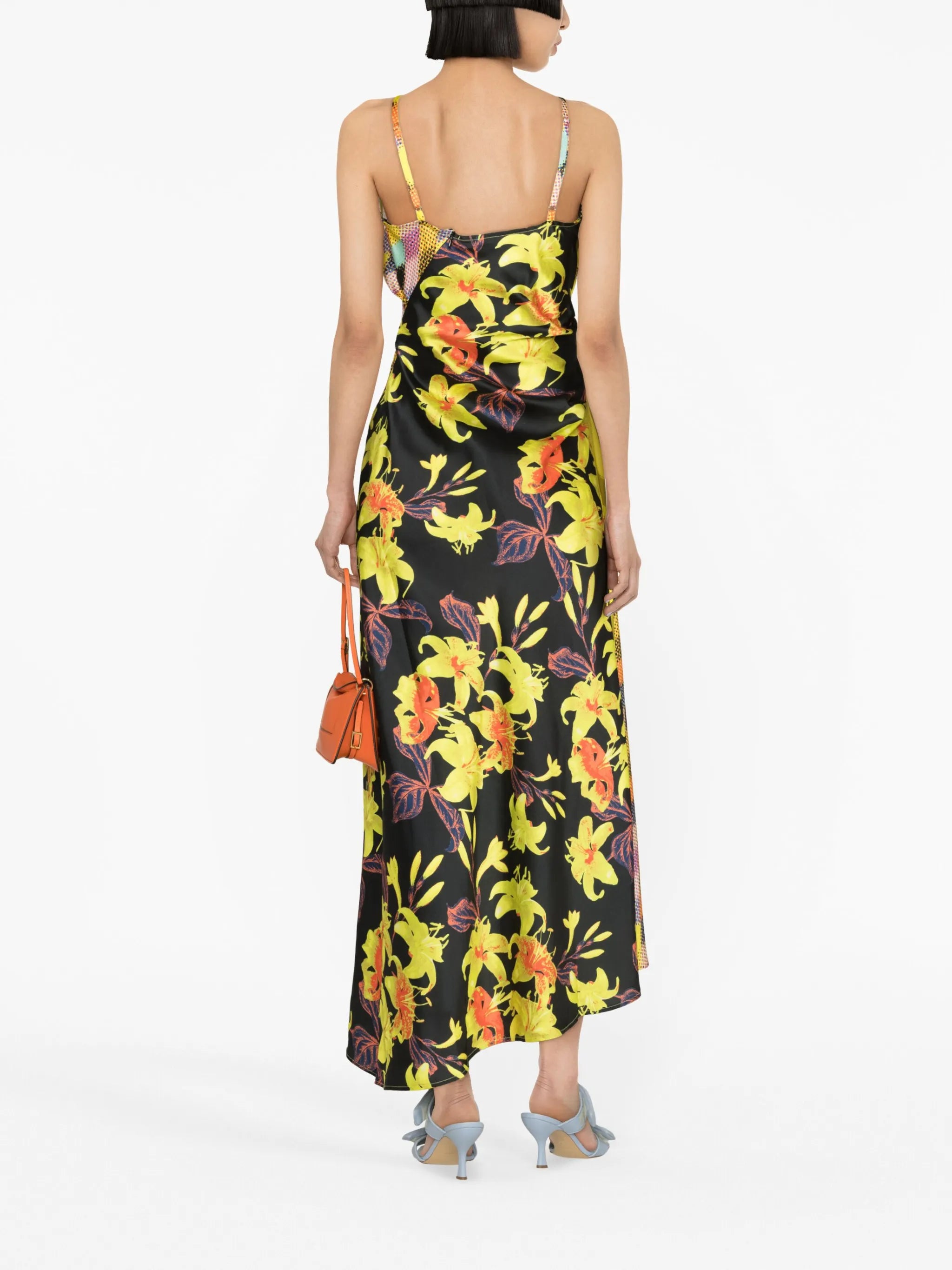 multi-print V-neck asymmetric dress
