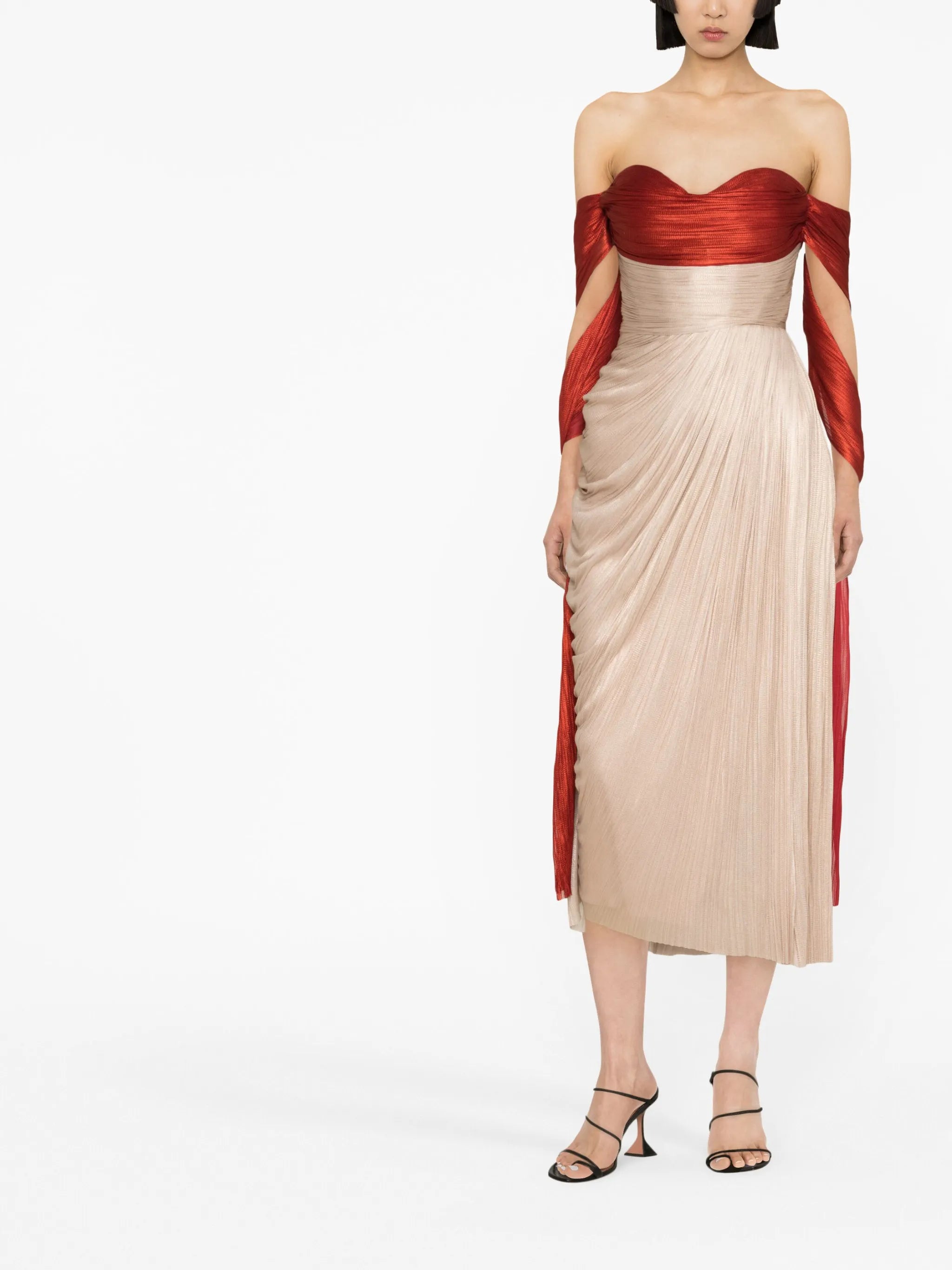 Izabella off-shoulder two-tone midi dress