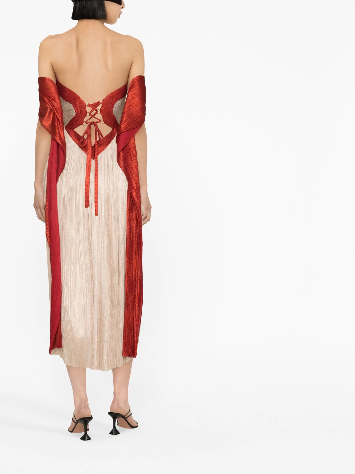 Izabella off-shoulder two-tone midi dress
