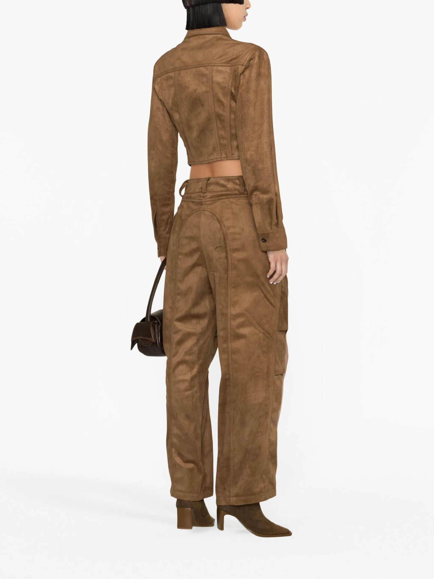 cropped faux-suede shirt