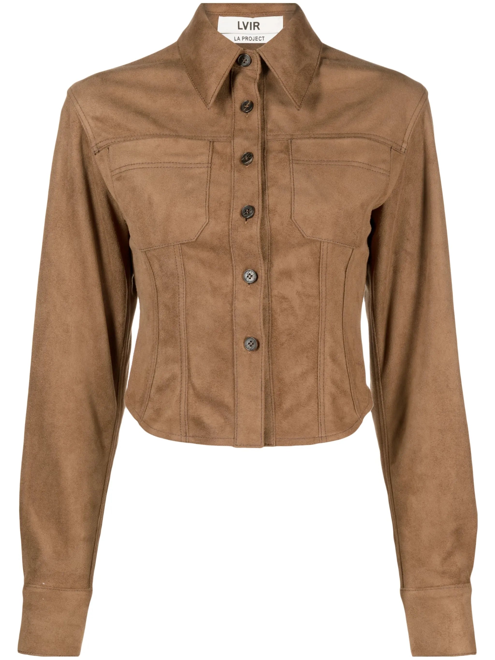 cropped faux-suede shirt