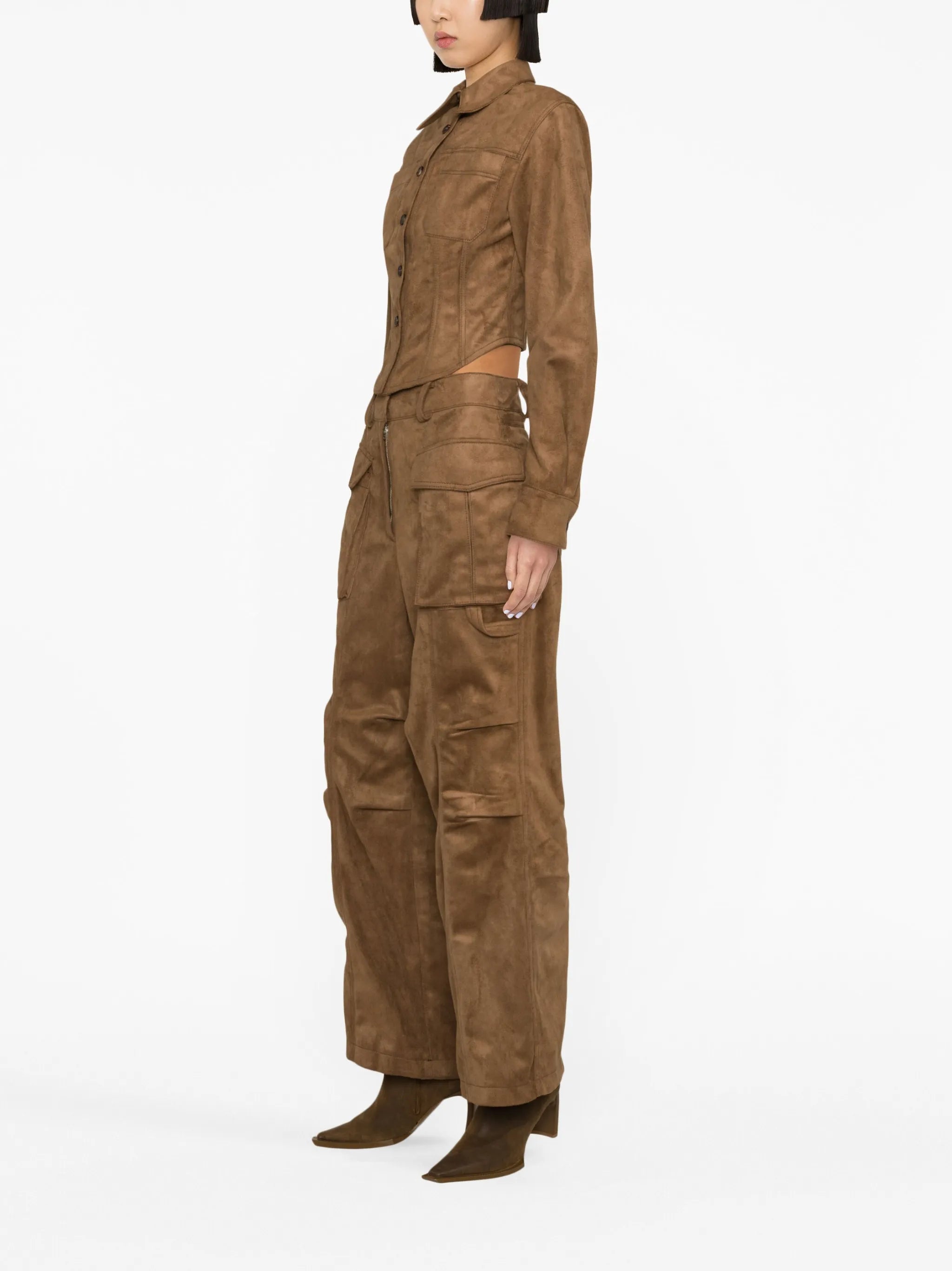 cropped faux-suede shirt