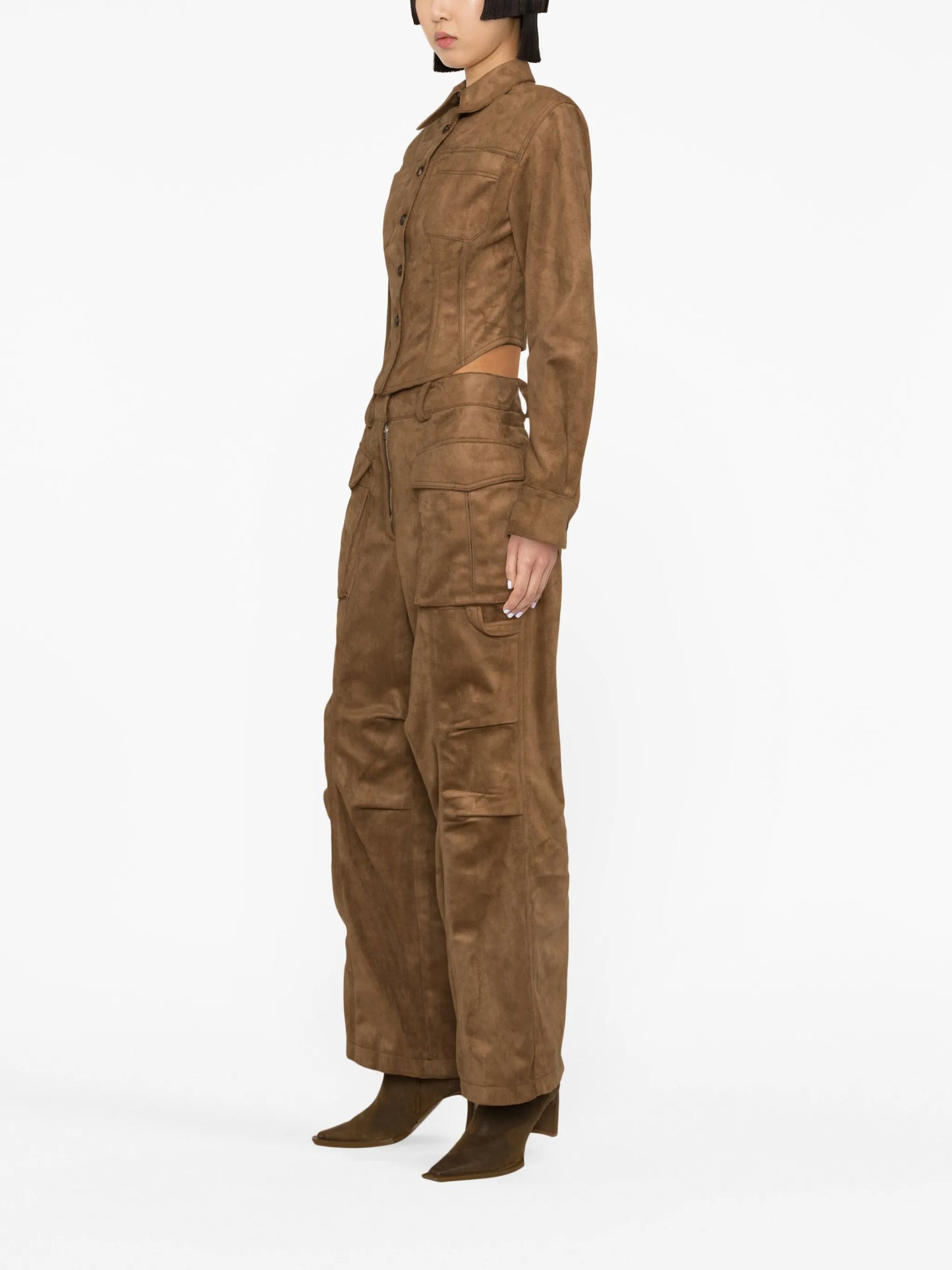 cropped faux-suede shirt