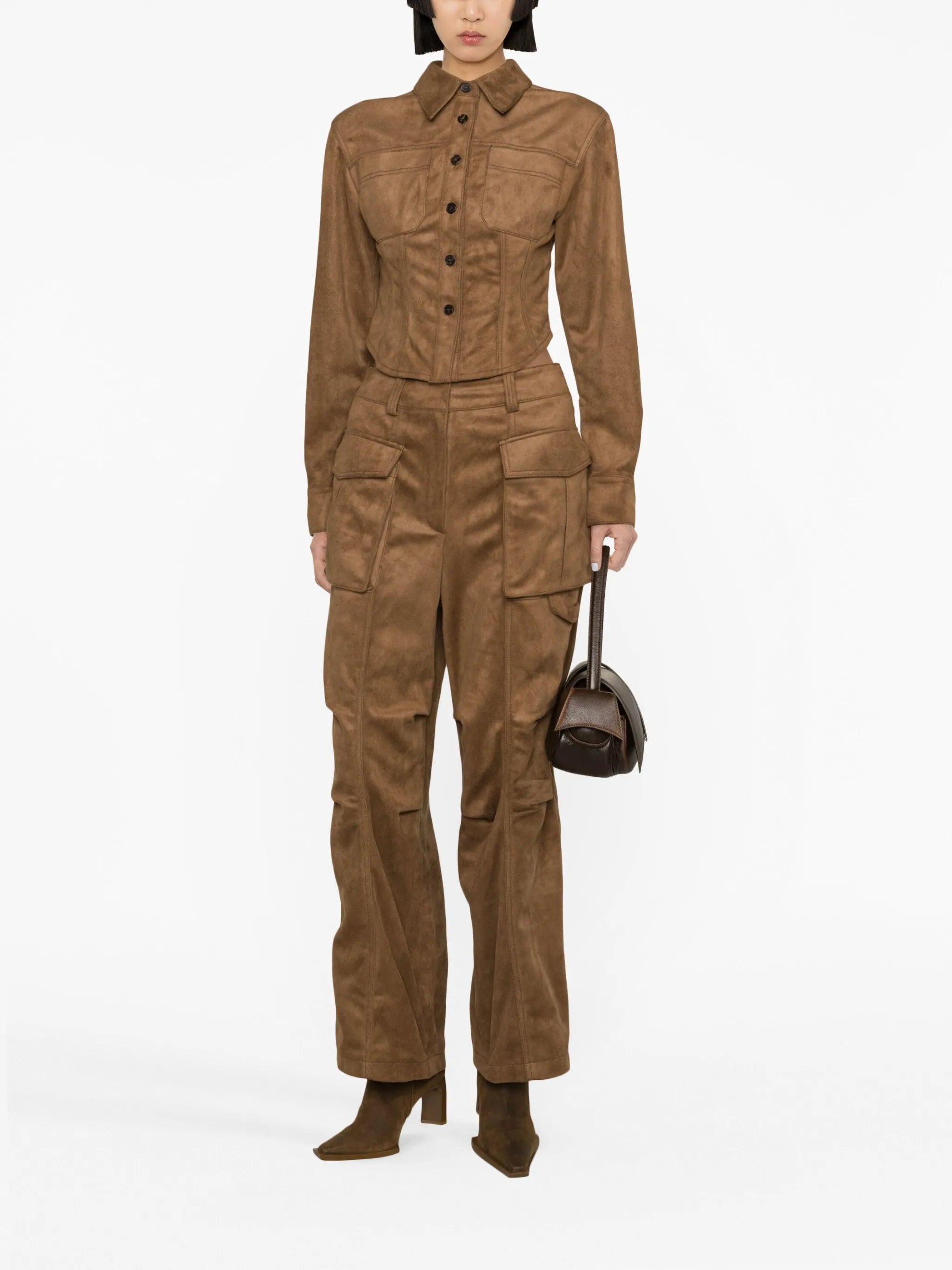 cropped faux-suede shirt