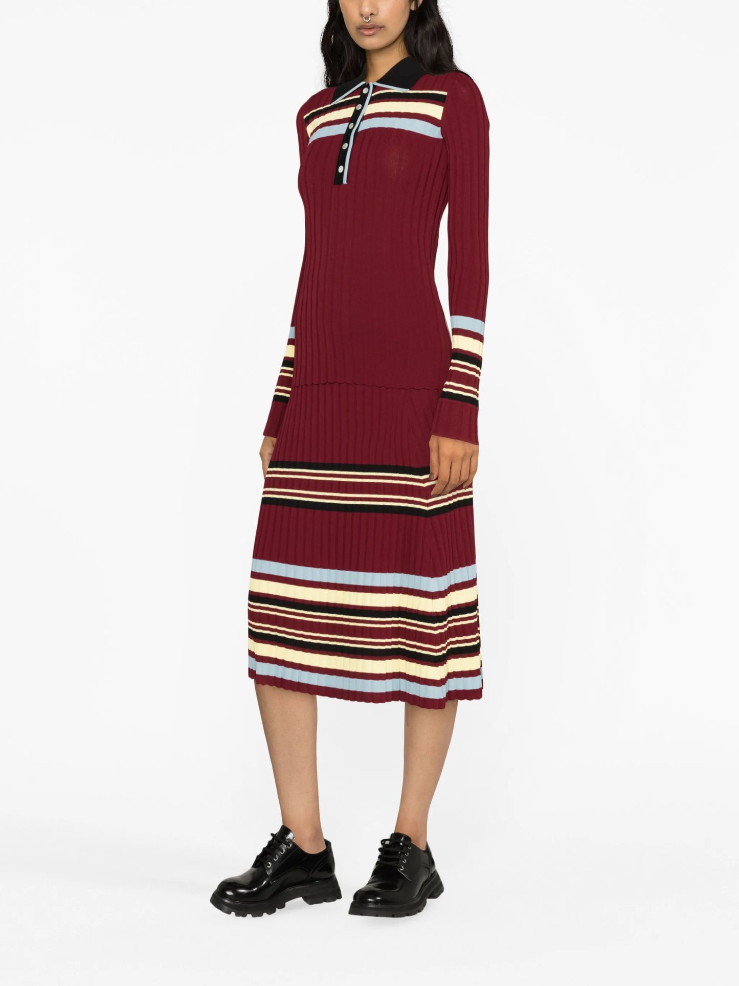 Wander striped ribbed-knit polo top