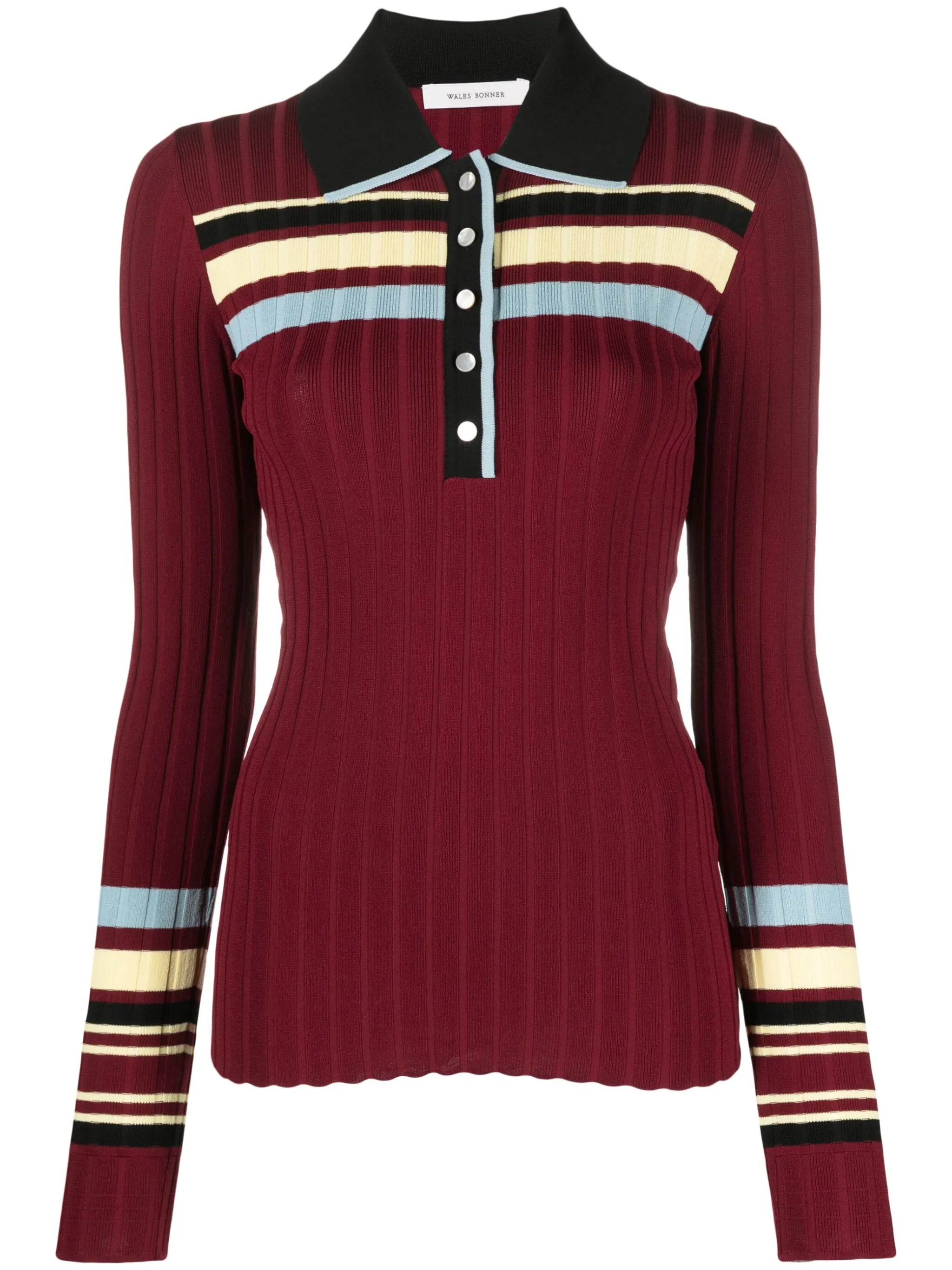 Wander striped ribbed-knit polo top