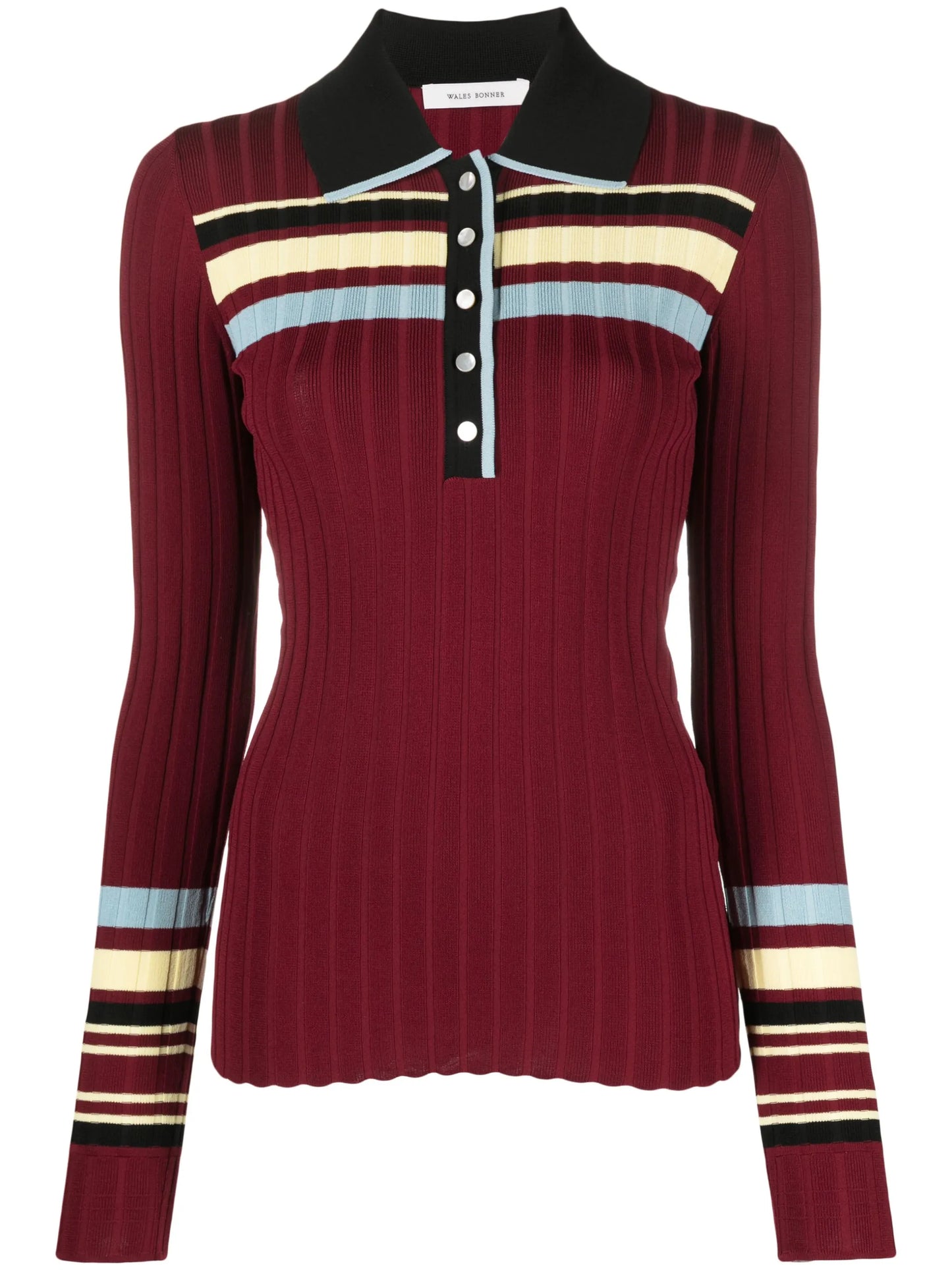 Wander striped ribbed-knit polo top