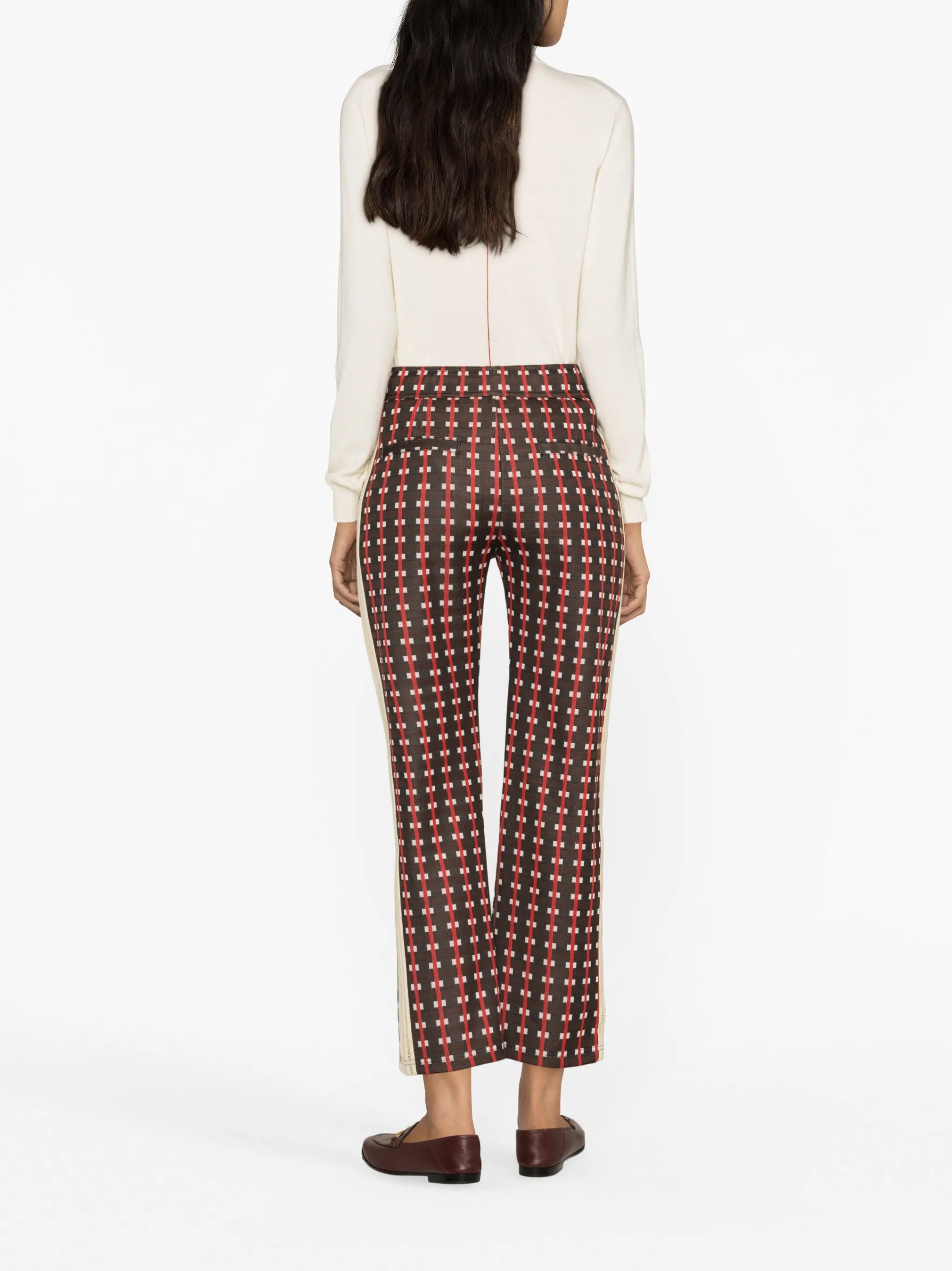 check-print cropped trousers