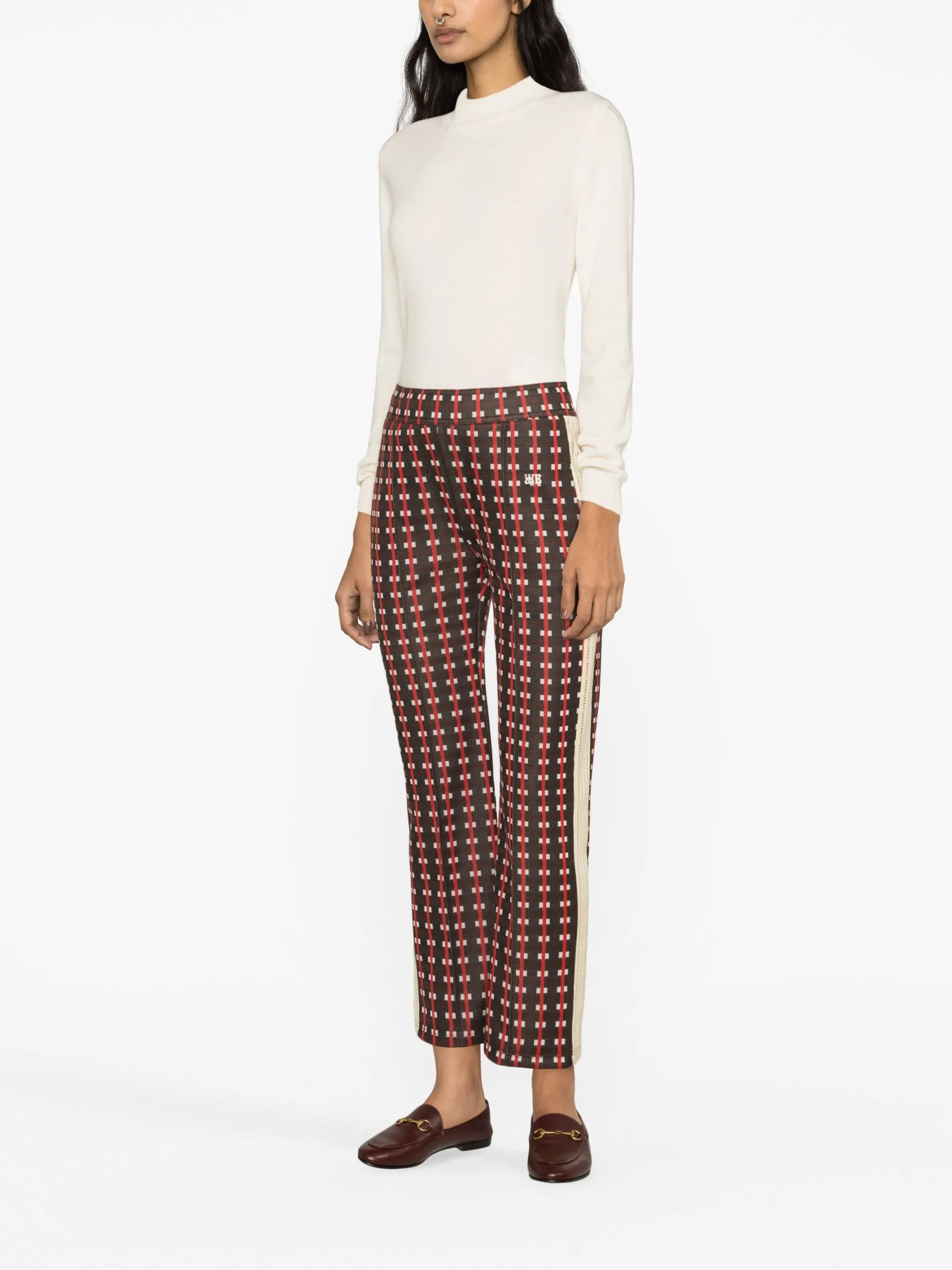 check-print cropped trousers