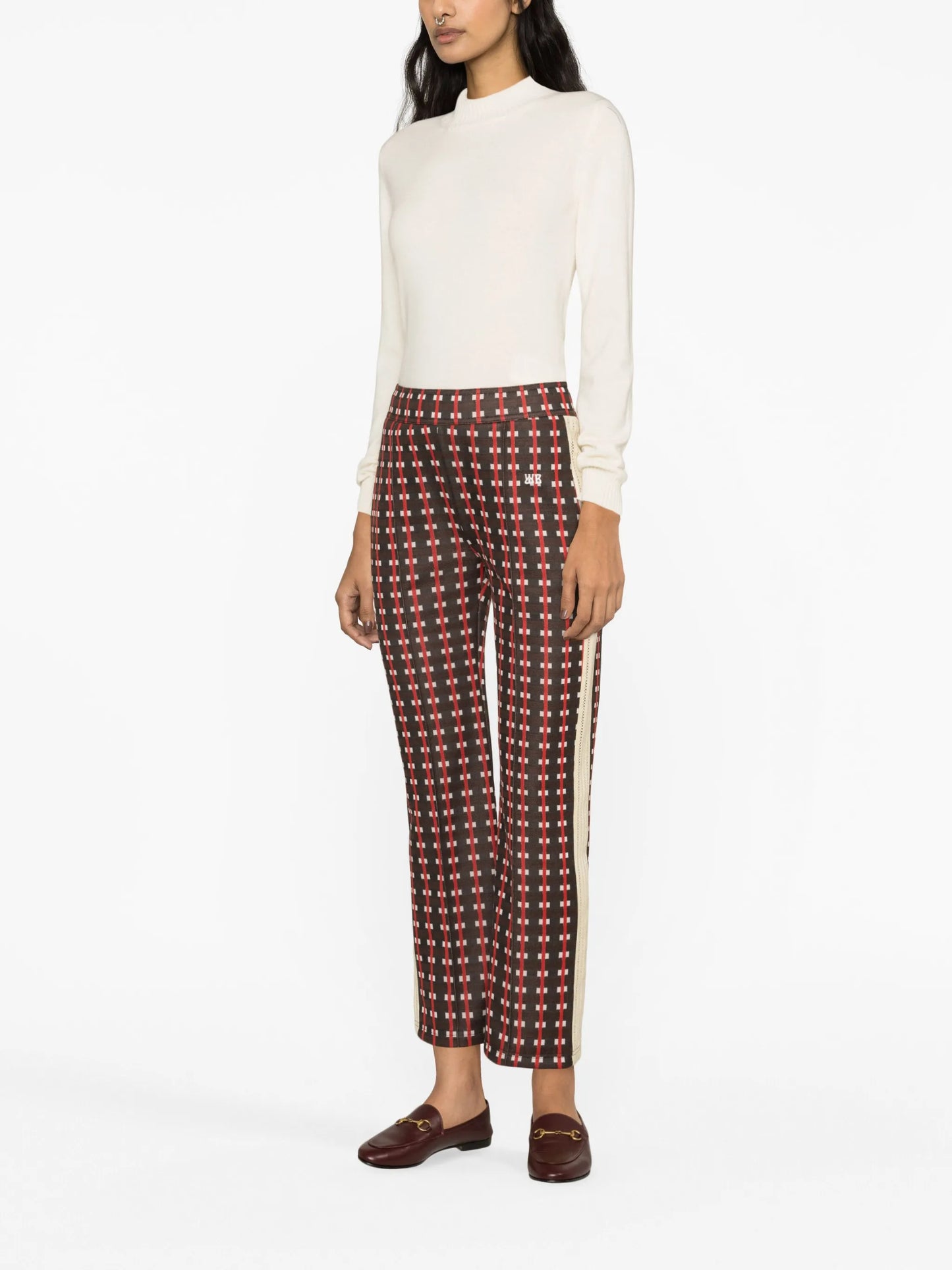 check-print cropped trousers