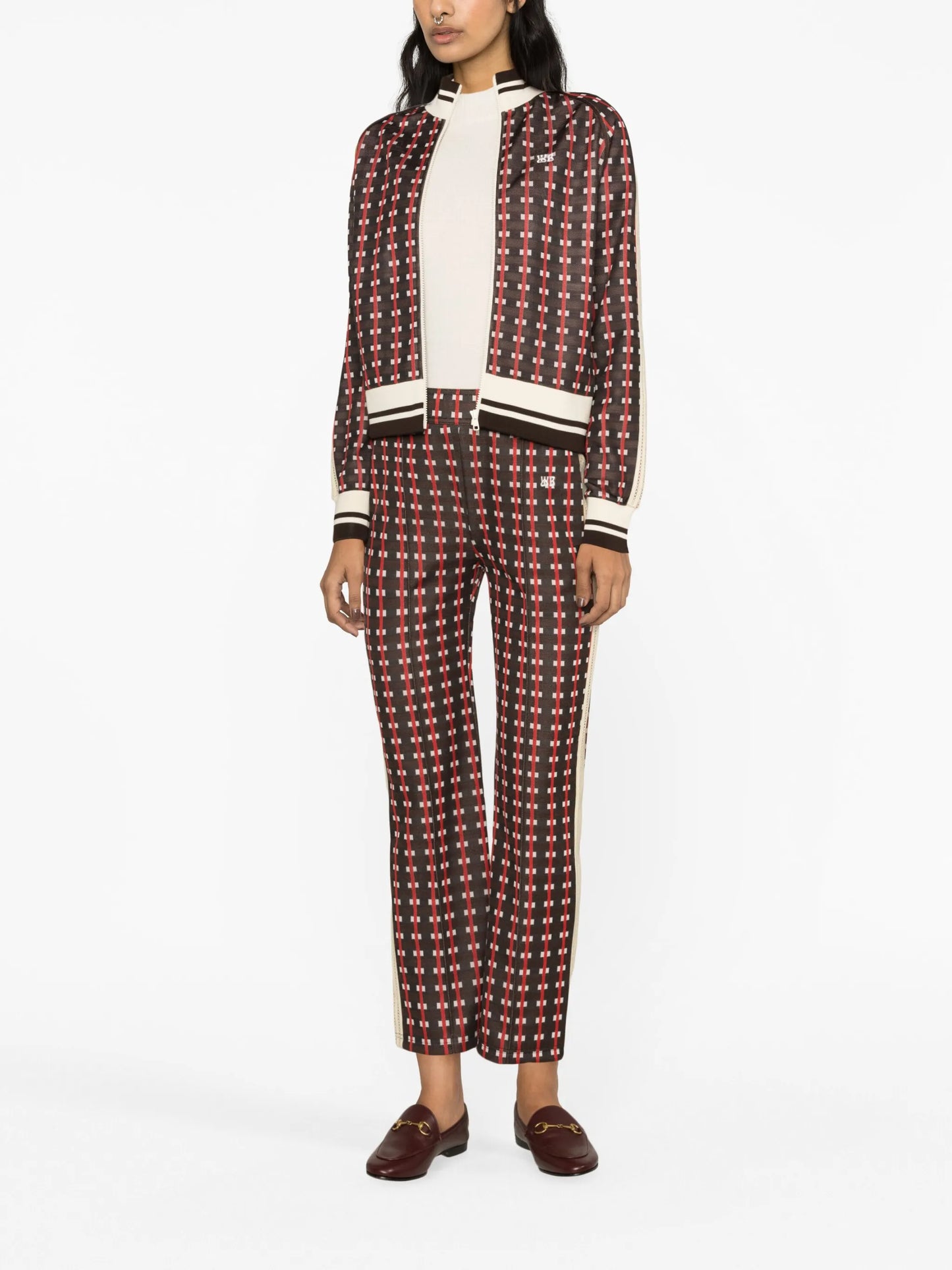 check-print cropped trousers