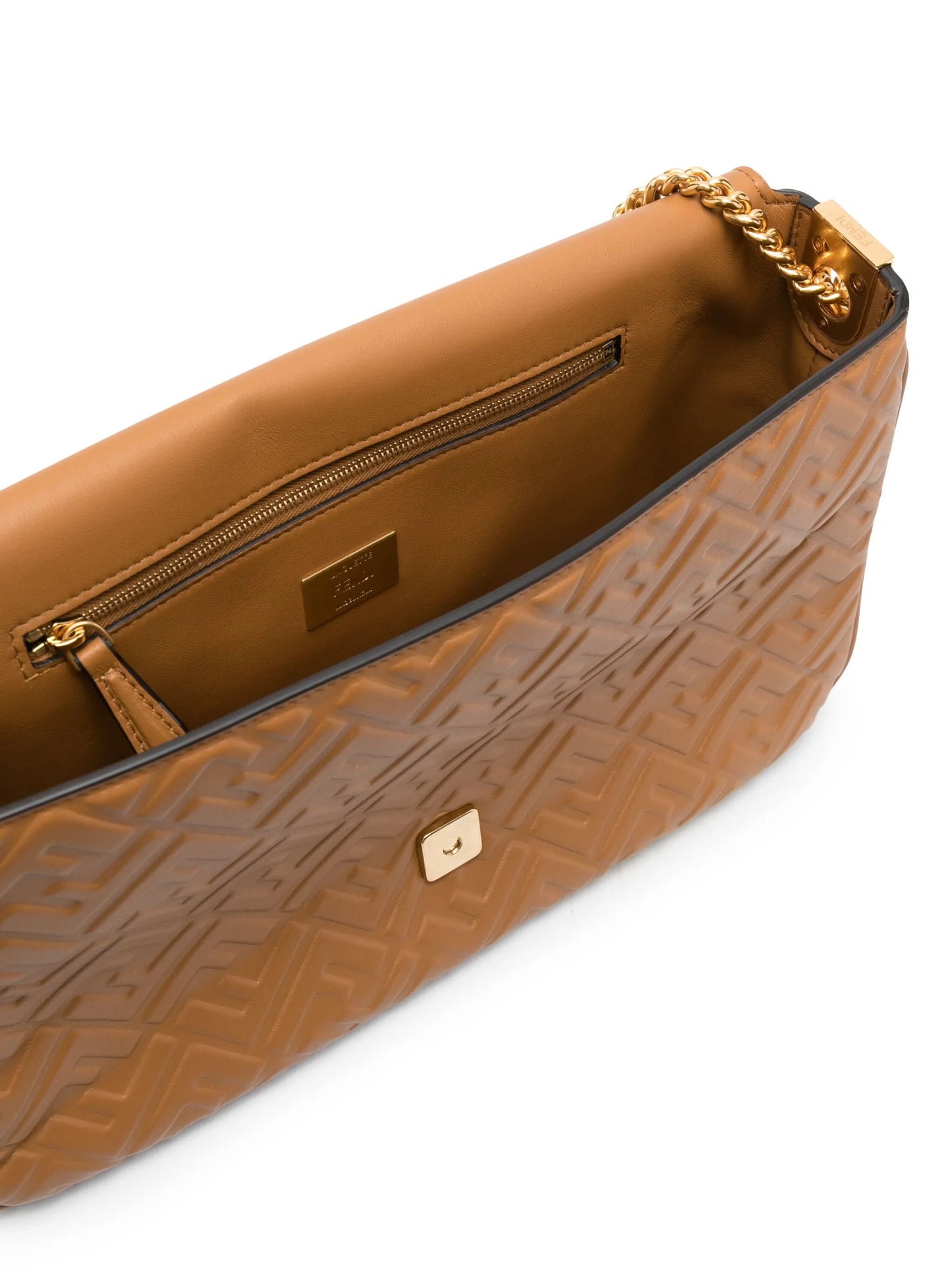 logo-embossed leather shoulder bag