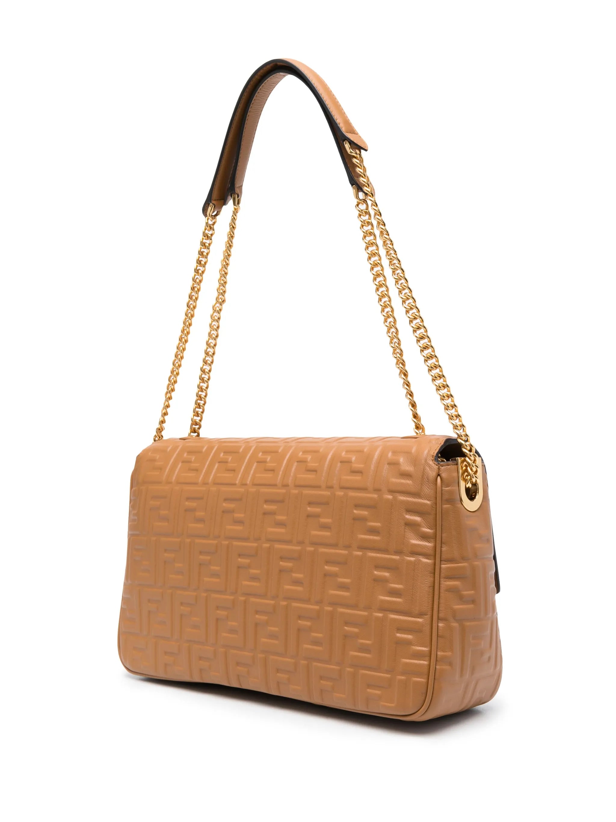 logo-embossed leather shoulder bag