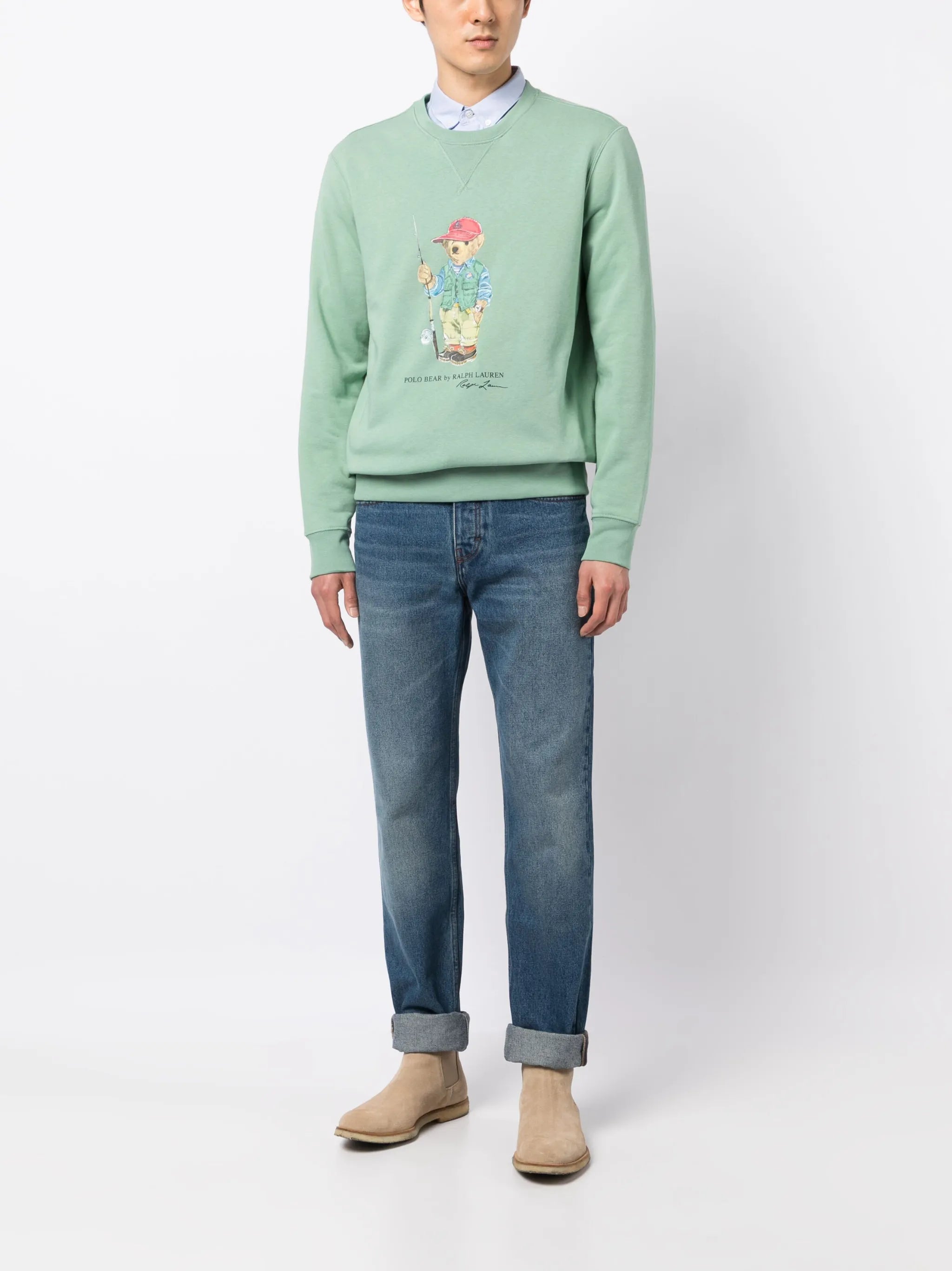 Fishing Bear faded-effect sweatshirt