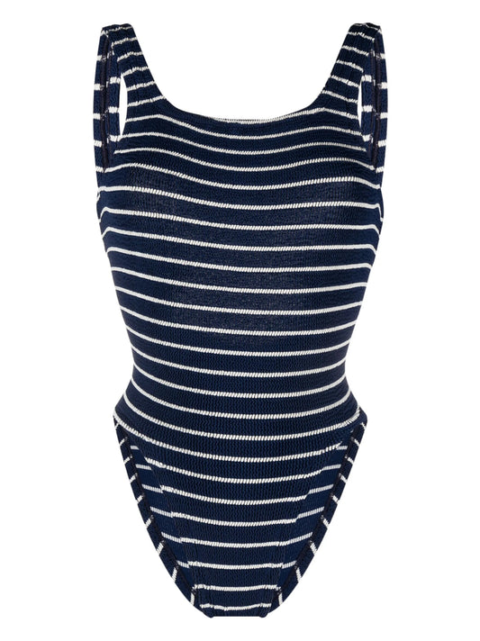 striped square-neck swimsuit