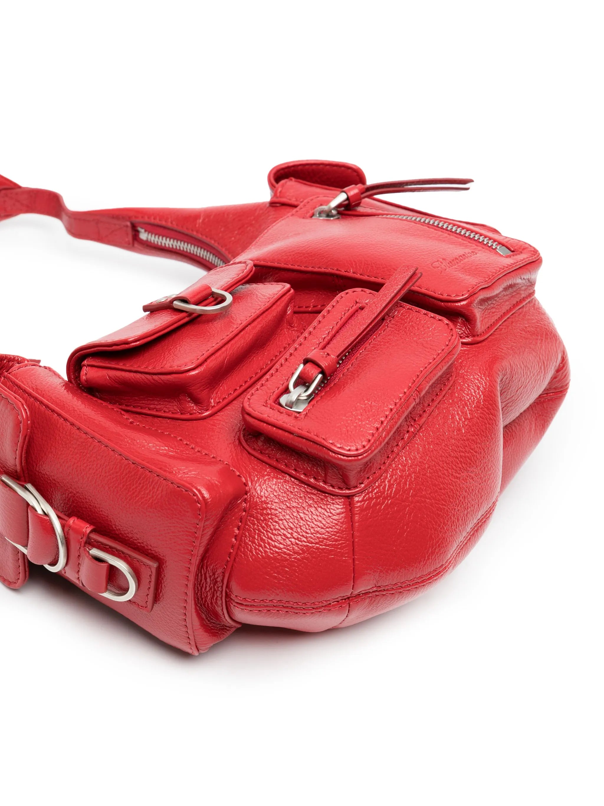 multi-pocket leather shoulder bag