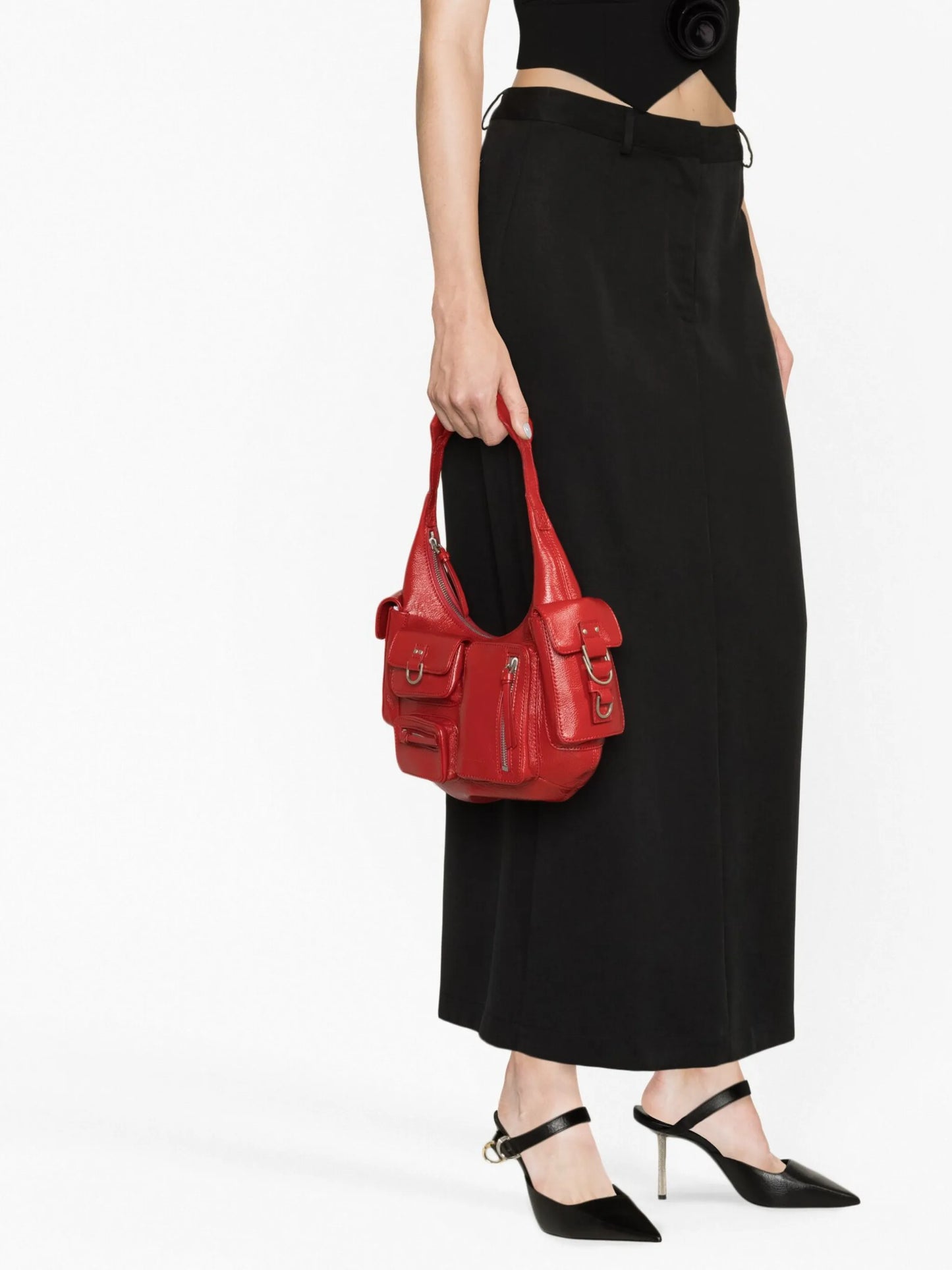 multi-pocket leather shoulder bag