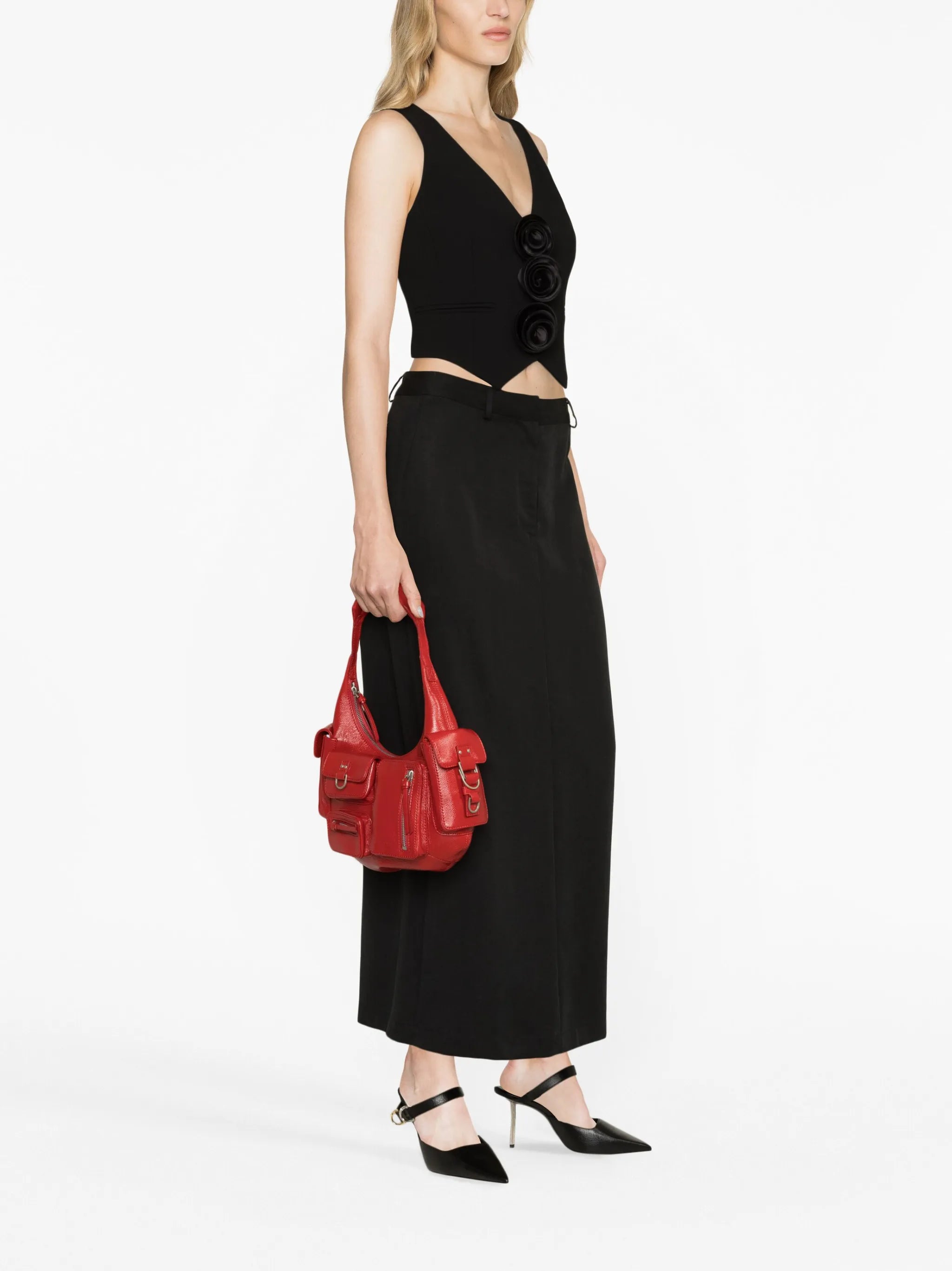 multi-pocket leather shoulder bag