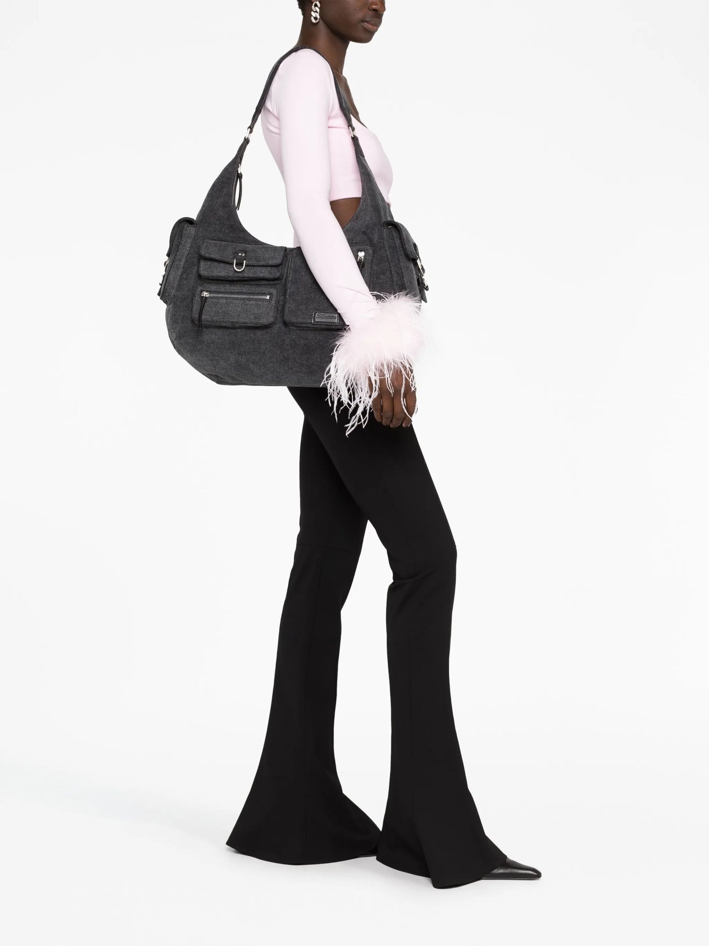 multiple-pocket denim tote bag