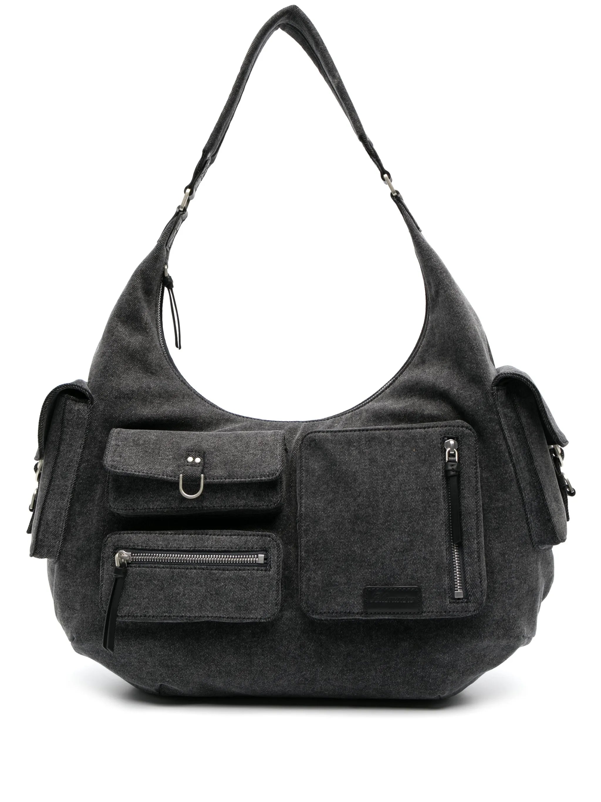 multiple-pocket denim tote bag