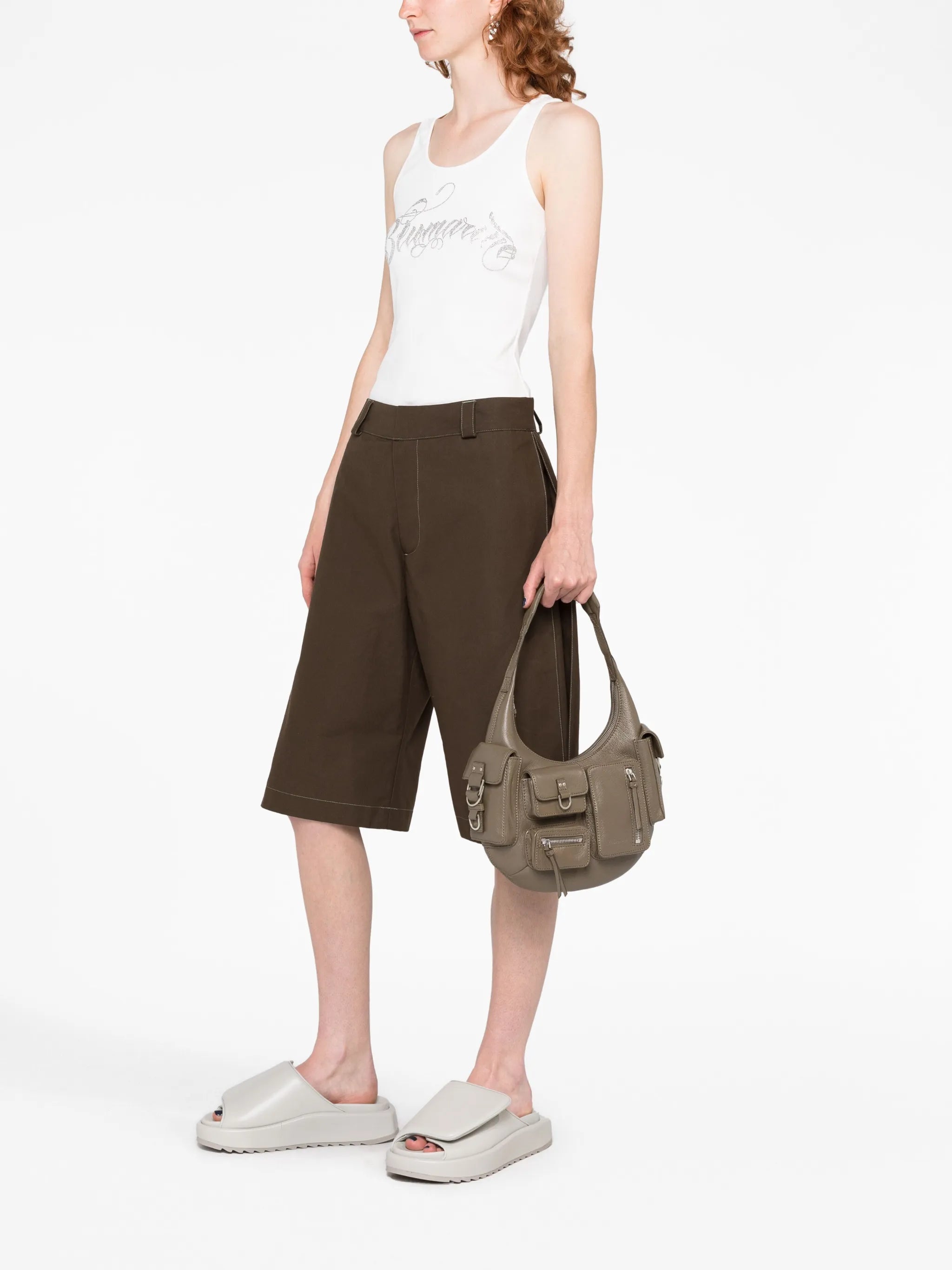 multi-pocket leather shoulder bag