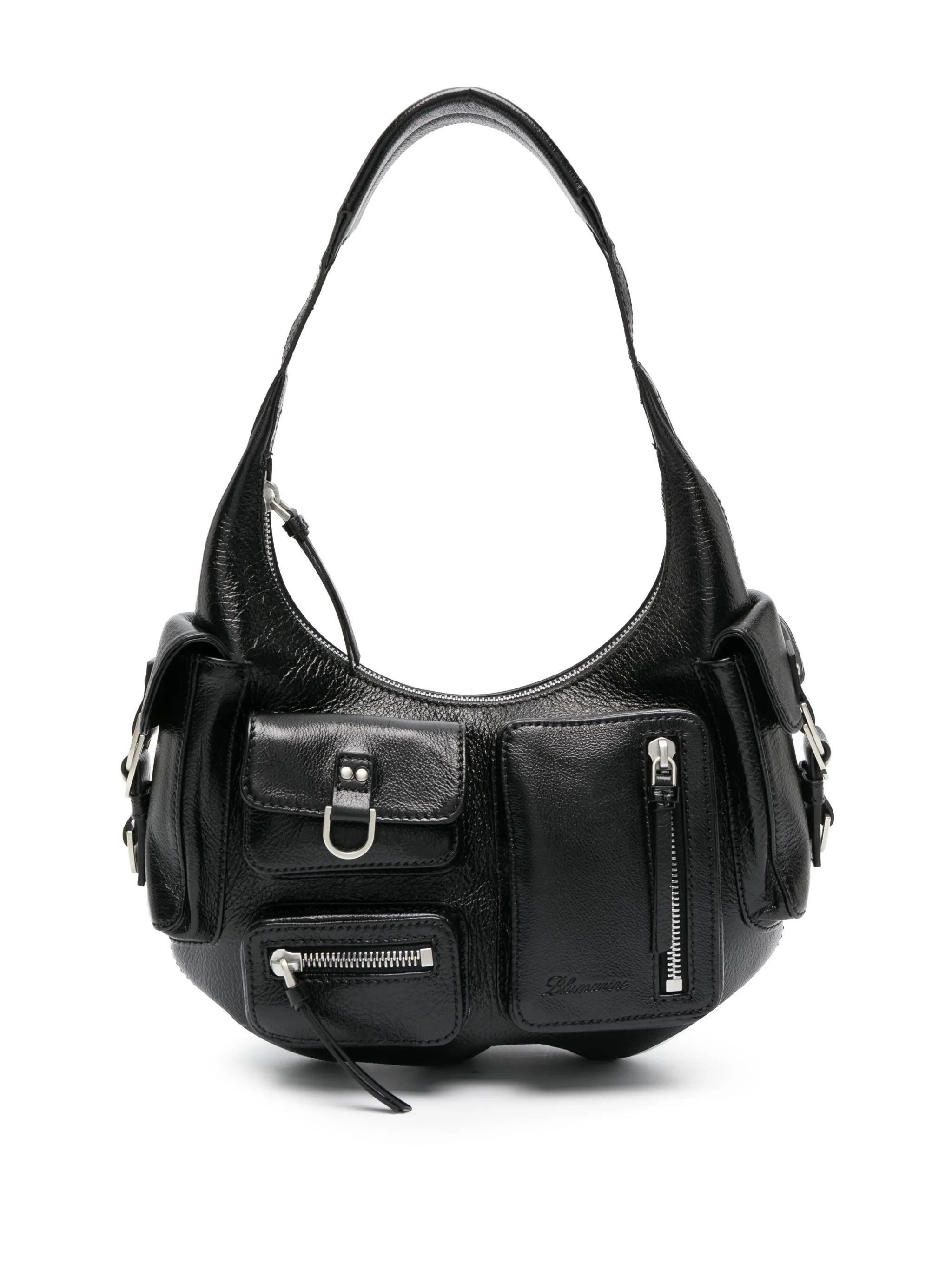 pocket-embellished leather shoulder bag