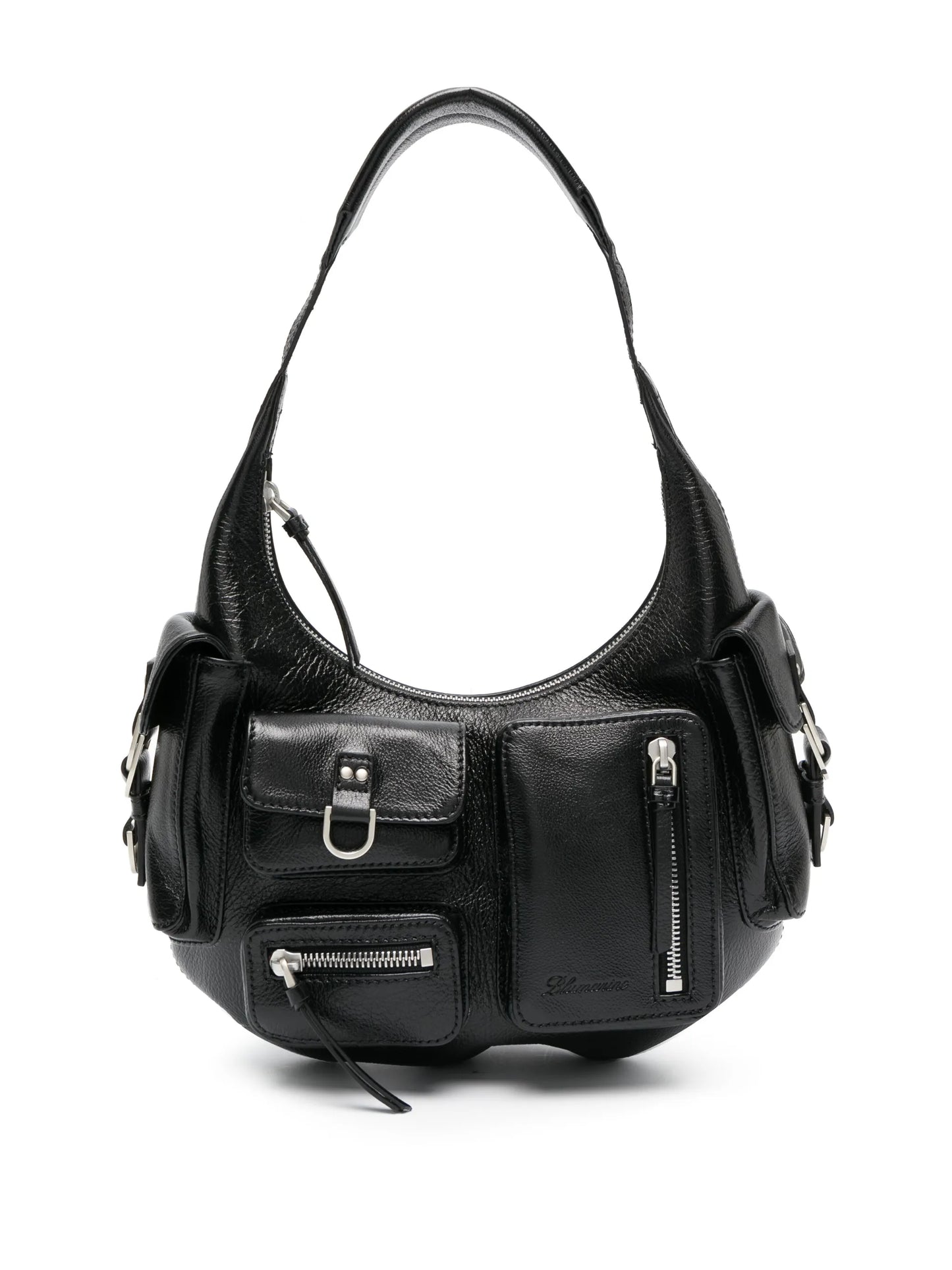 pocket-embellished leather shoulder bag