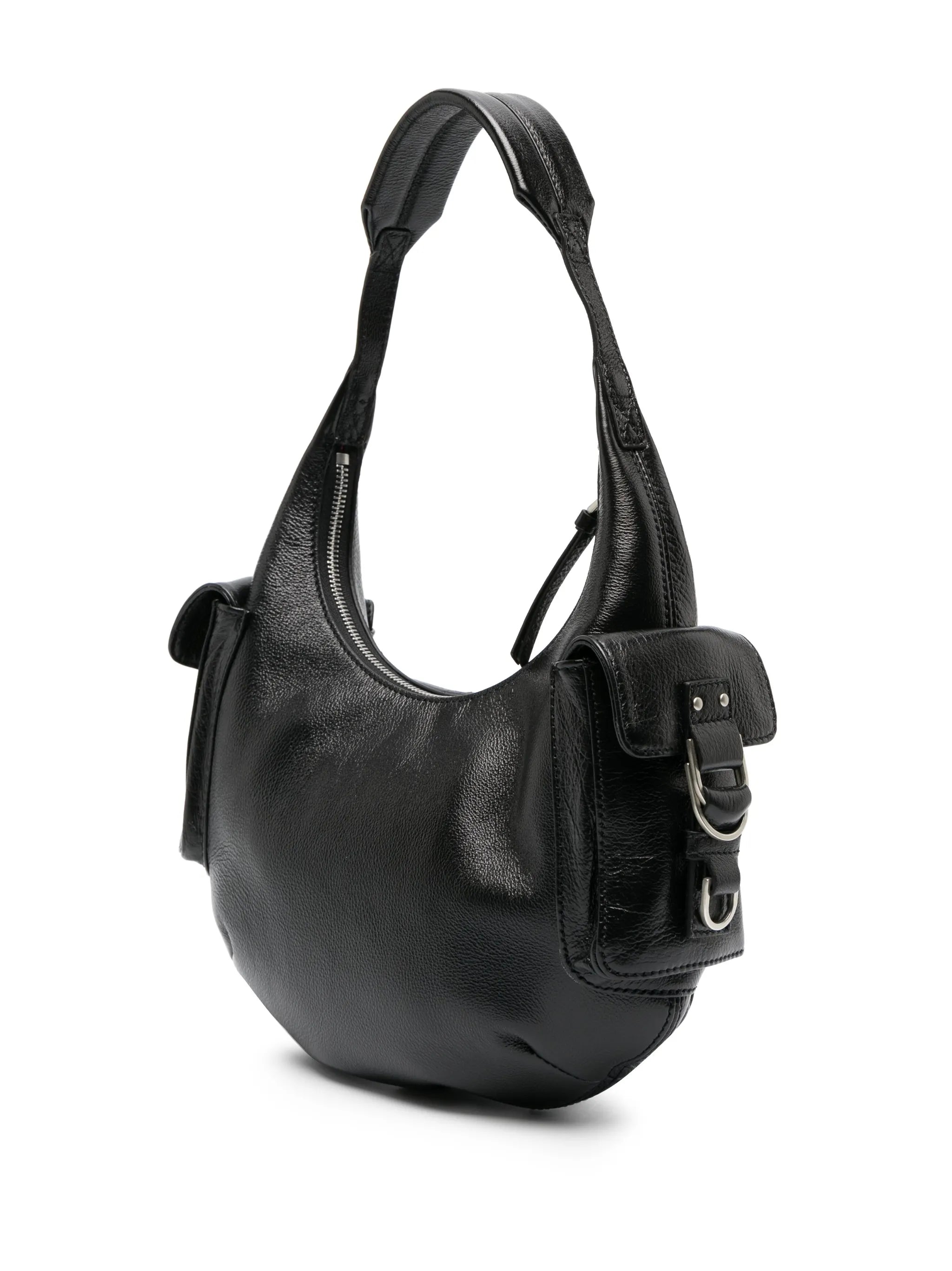 pocket-embellished leather shoulder bag