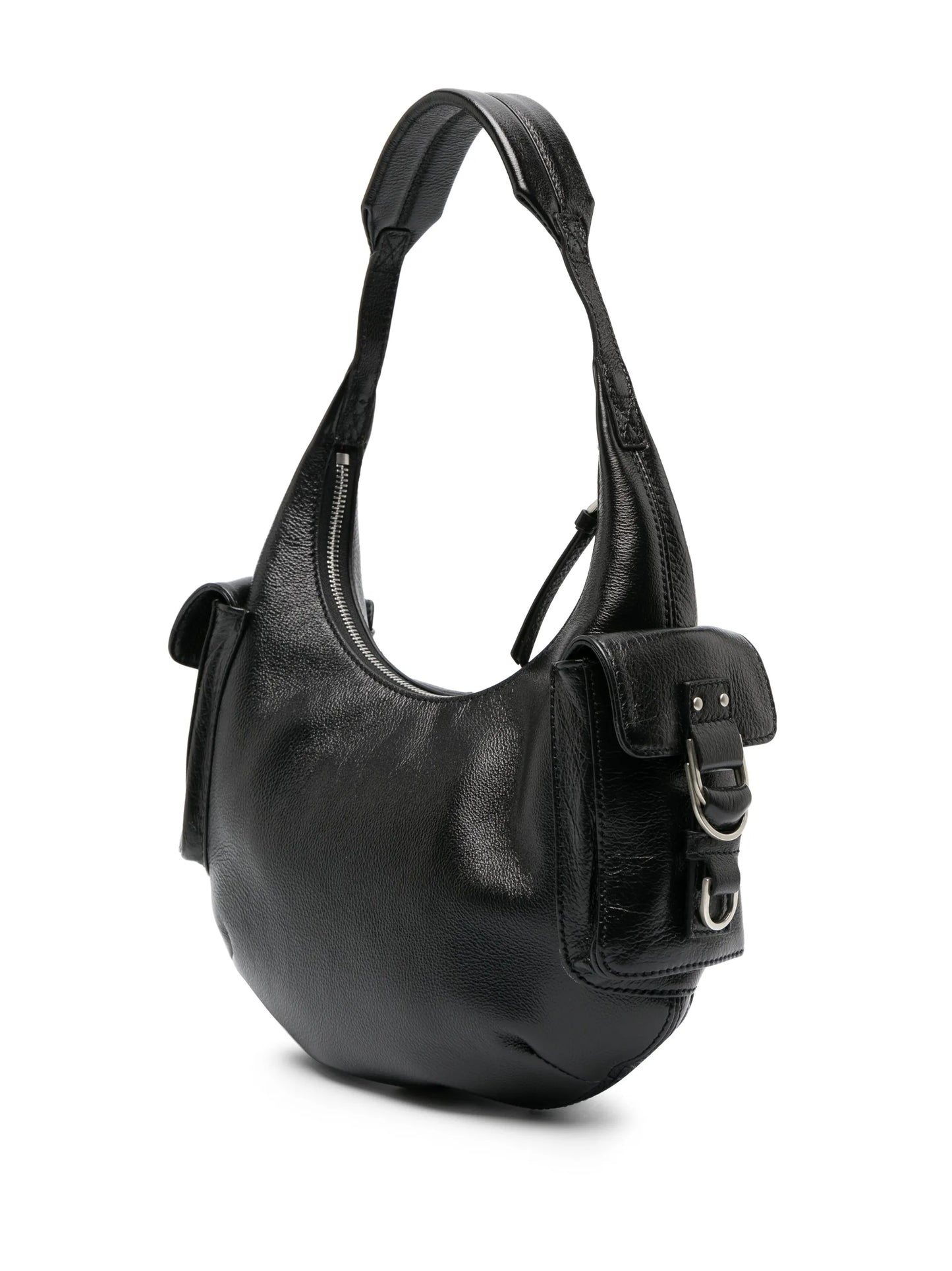 pocket-embellished leather shoulder bag