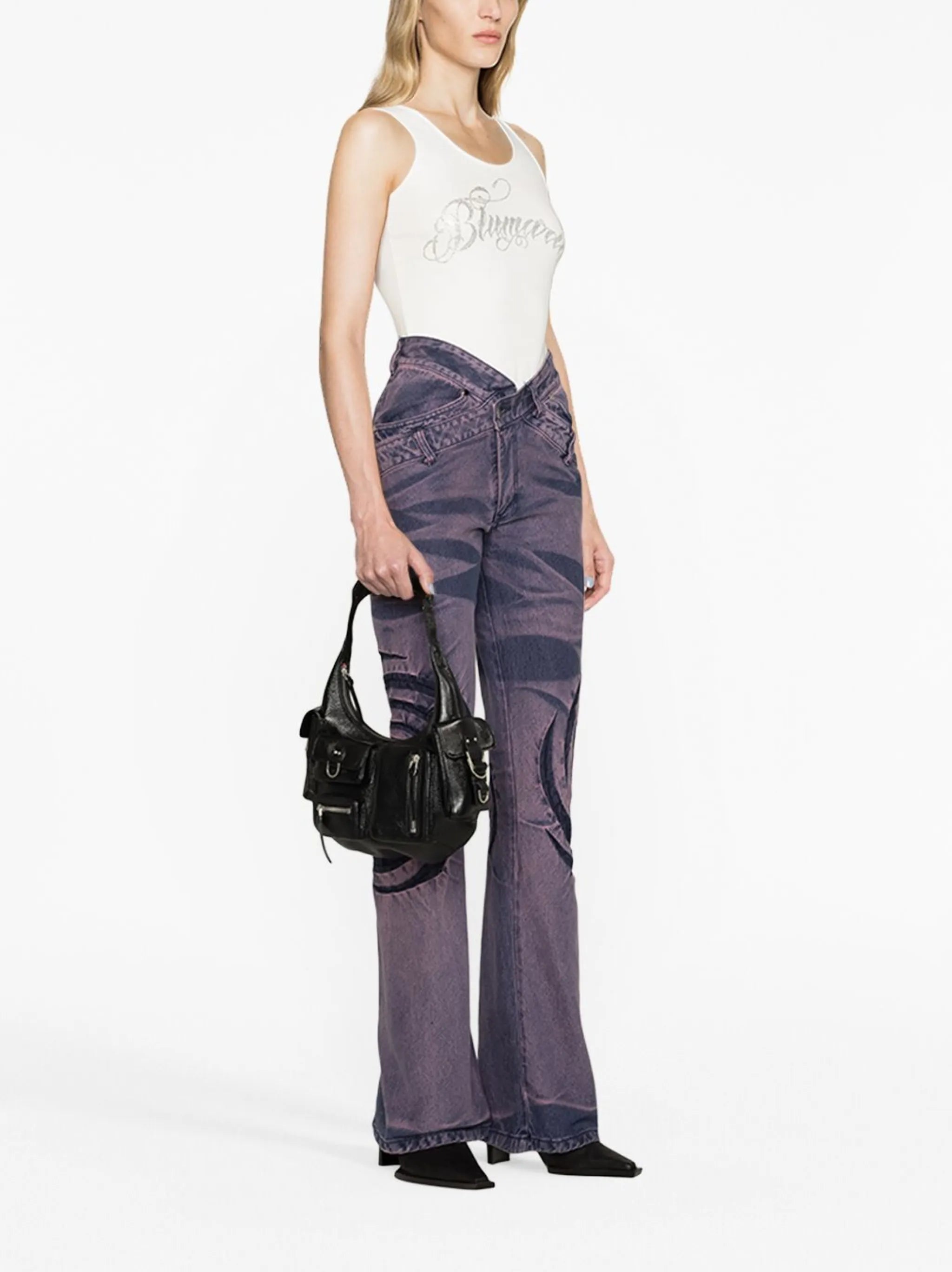 pocket-embellished leather shoulder bag