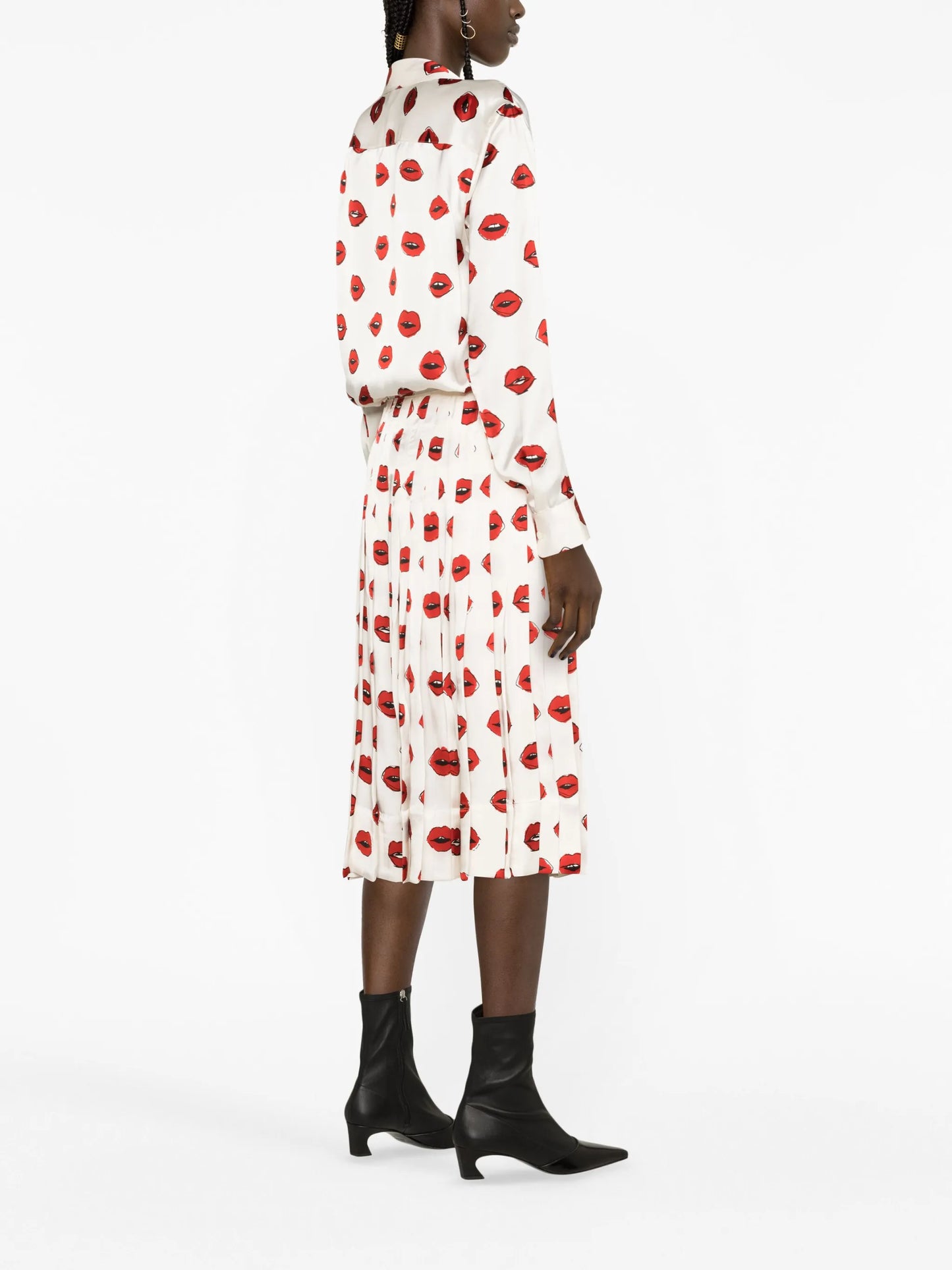 Tudi lip-print pleated skirt