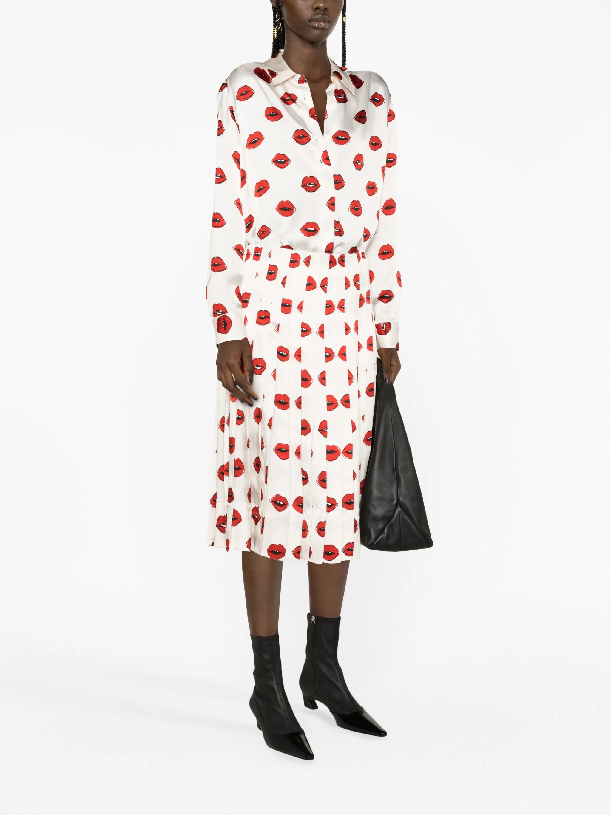 Tudi lip-print pleated skirt