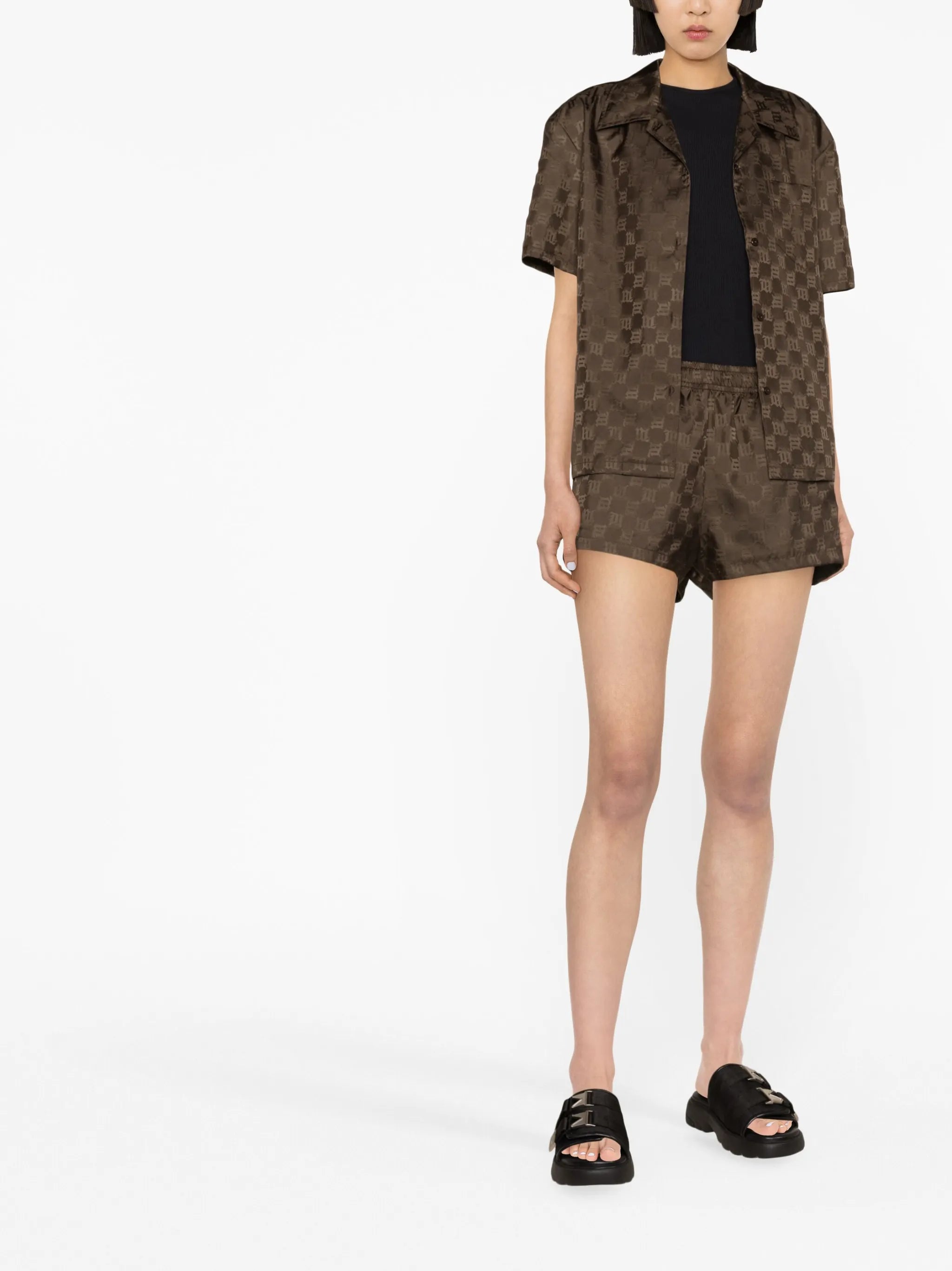 logo-pattern satin shorts