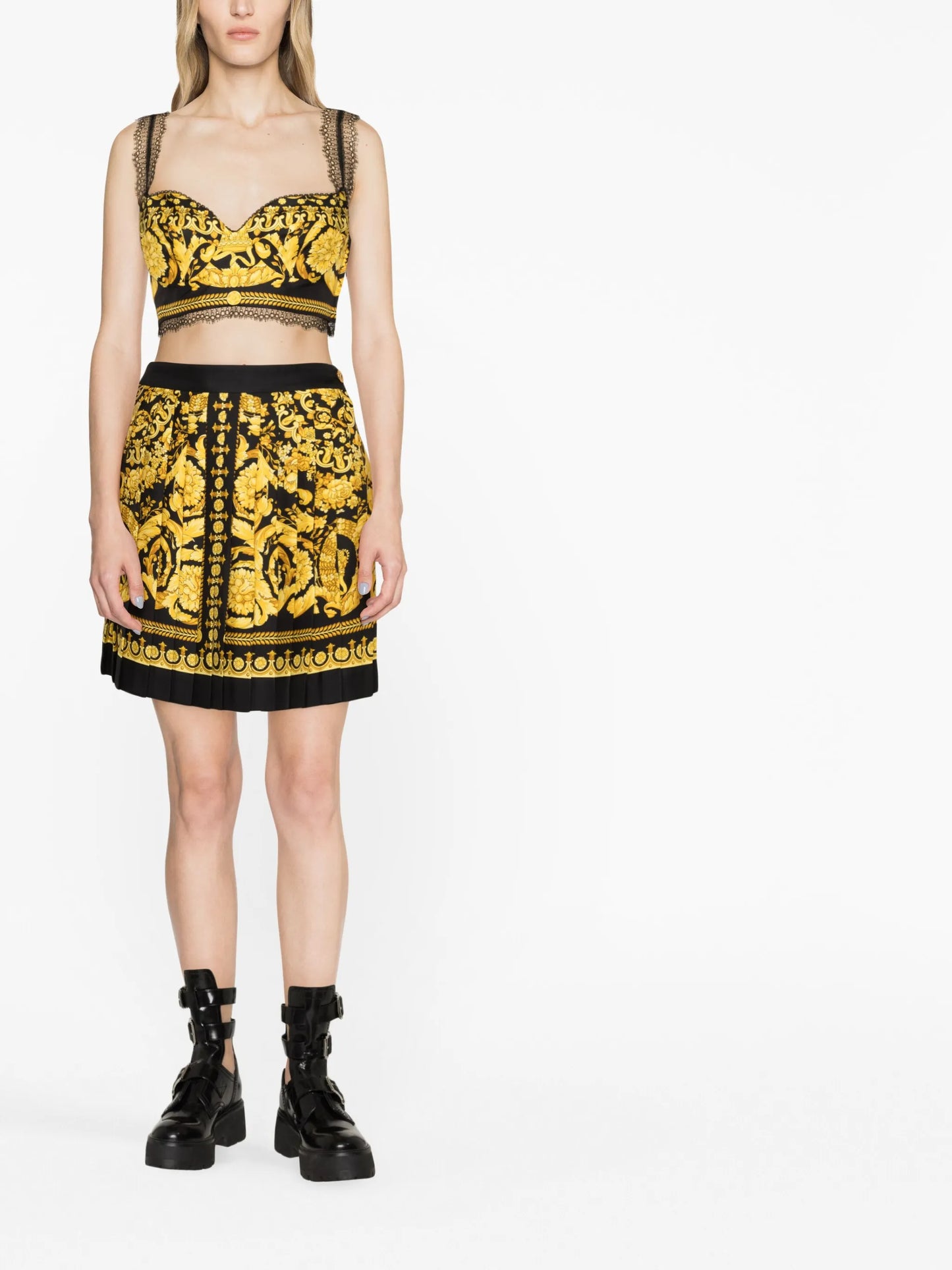 Barocco-print pleated skirt