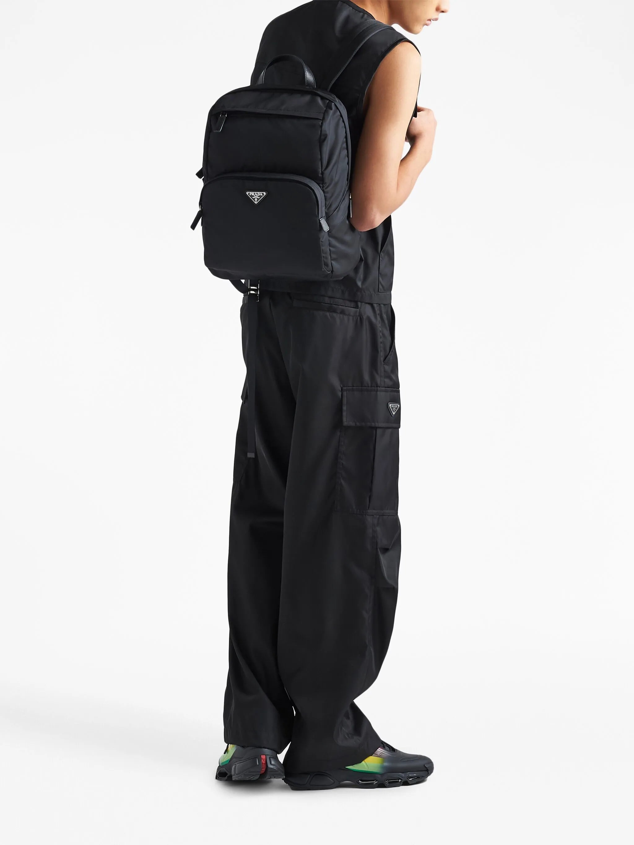 Re-nylon and Saffiano leather backpack